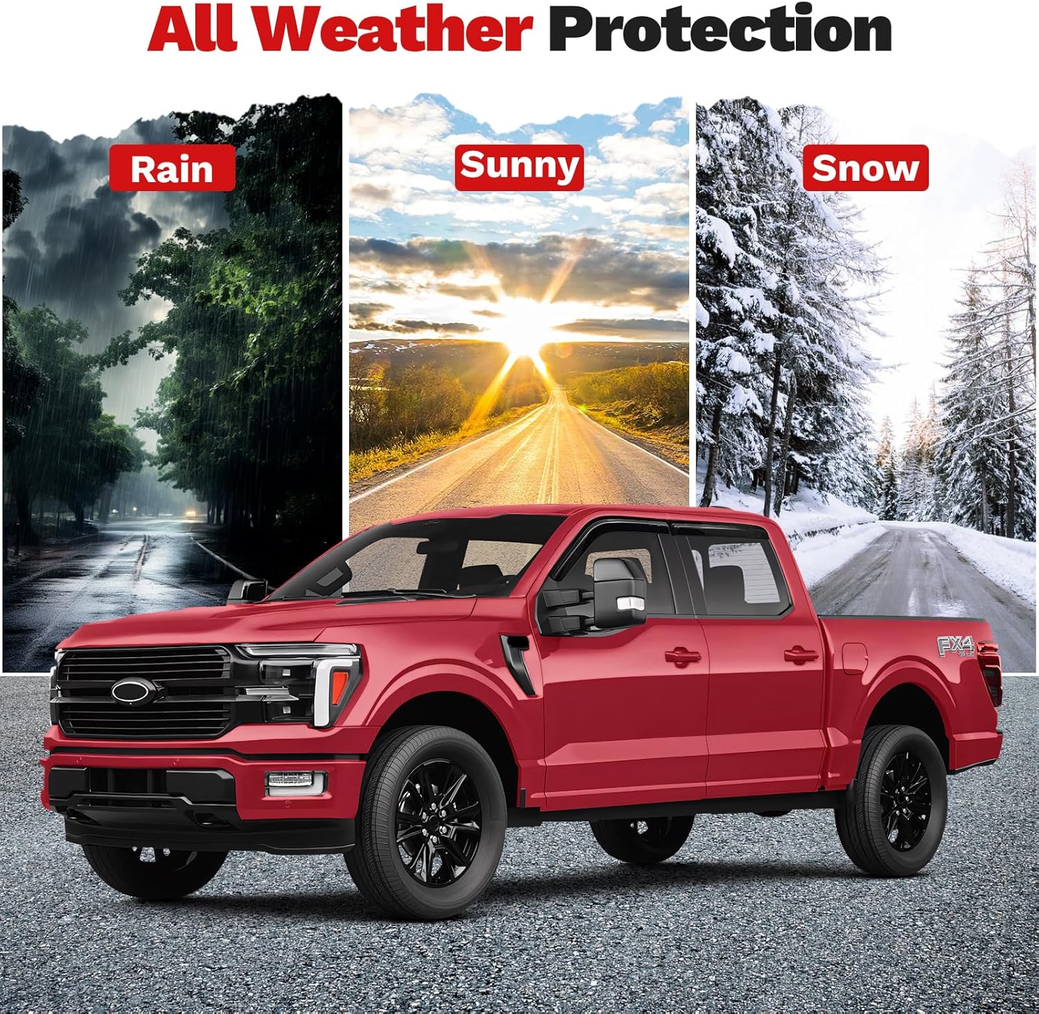 Window Visors Rain Guards for 2015-2025 2026 Ford F150 SuperCrew/2017-2025 2026 F250/F350/F450/F550/Super Duty Crew Cab, Tape-On Side Window Wind Deflectors Vent Visors Shades Rainproof 4PCS