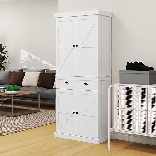 Miniatura 4 de Locsear Armario de despensa de 71 pulgadas de alto con cajón y 4 puertas, armario de almacenamiento versátil con estantes ajustables para cocina,