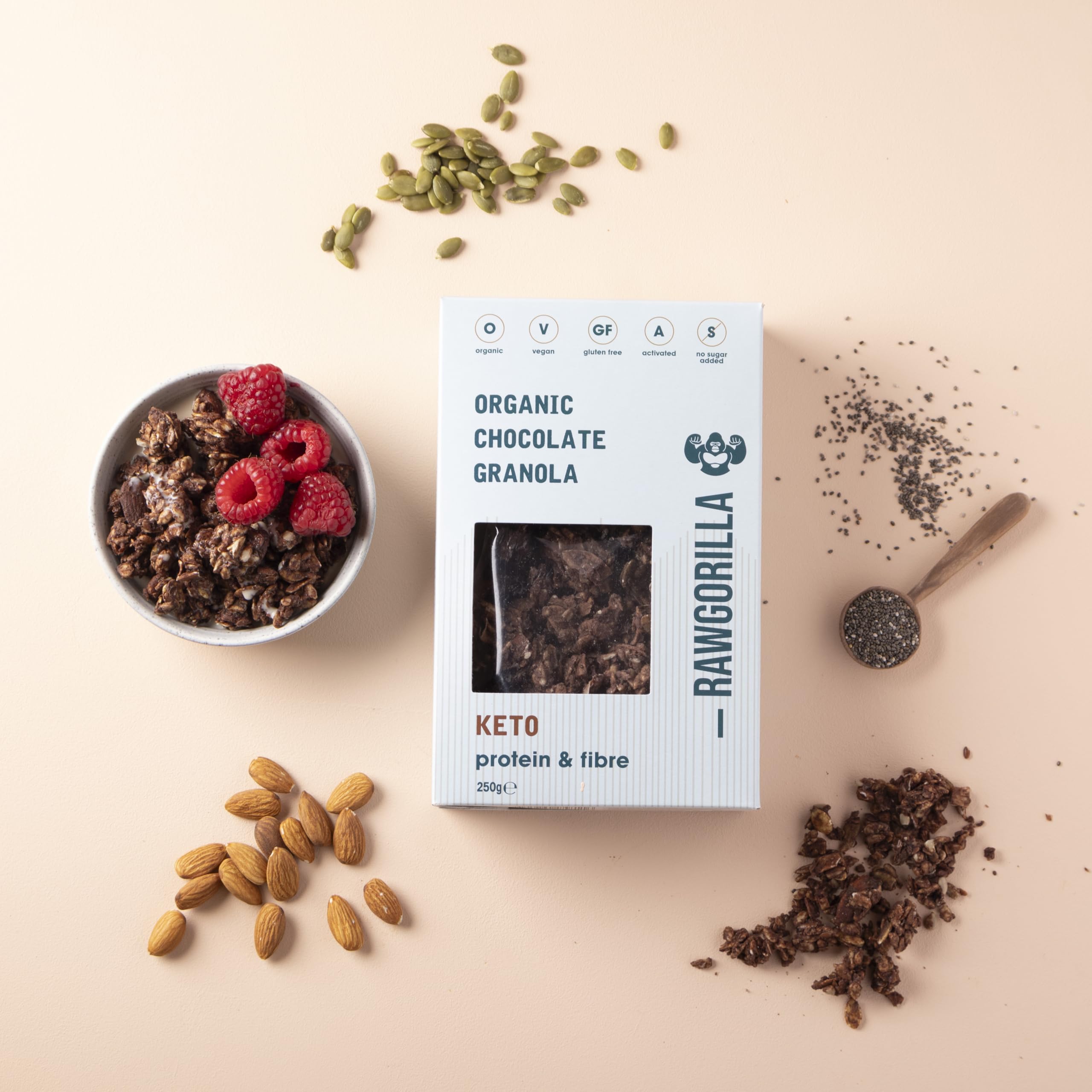 Raw Gorilla Granola Keto Con Cacao, 250 Gramo