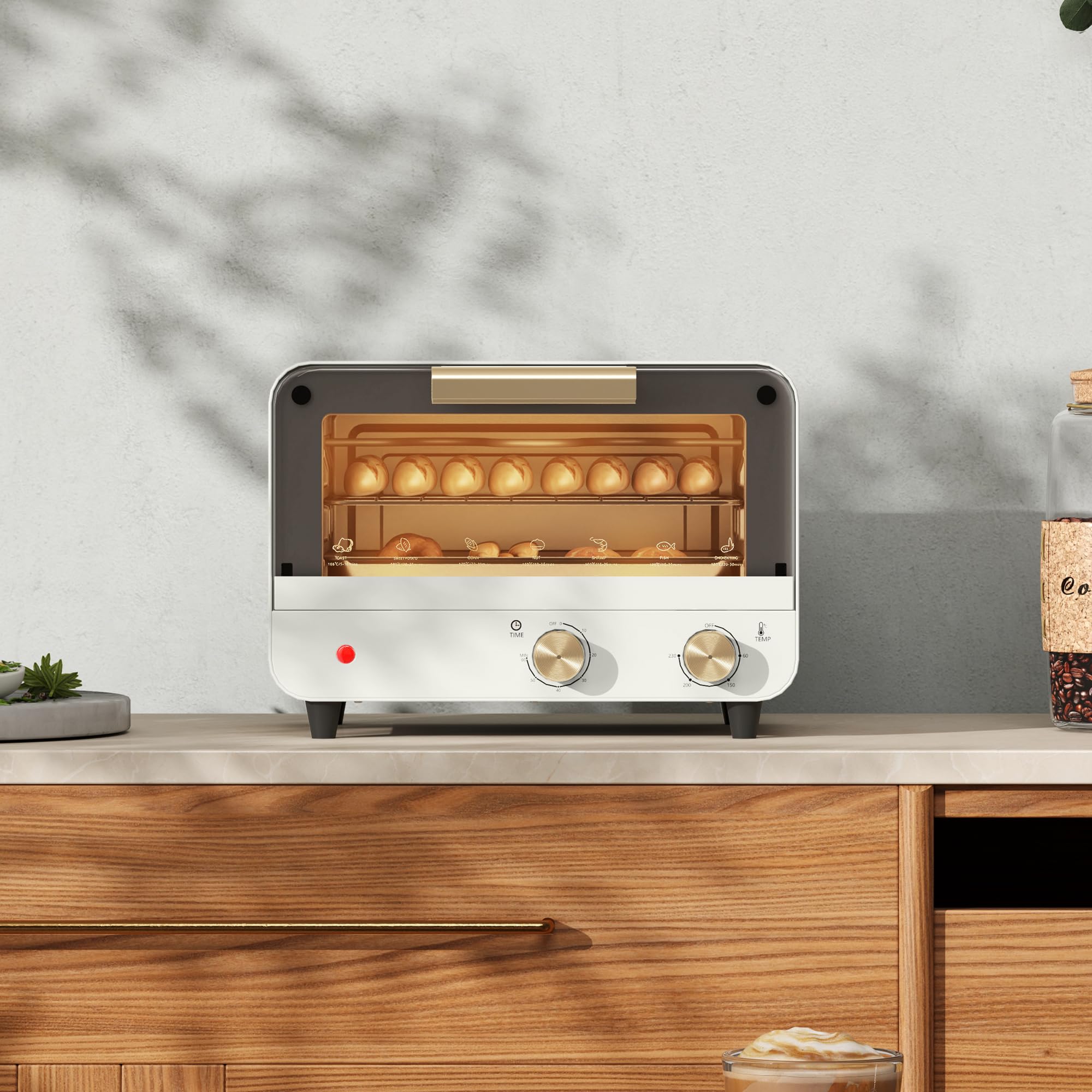 HOMCOM Horno Eléctrico de Sobremesa 12L 750W Temporizador Temperatura Ajustable 230℃ Blanco