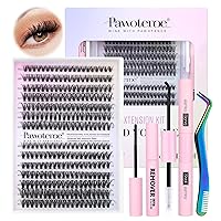 Vista 40 de Pawotence Kit de extensiones de pestañas individuales 40D 50D, kit de extensiones de pestañas de 0.315-0.630 pulgadas con unión y sello de pestañas