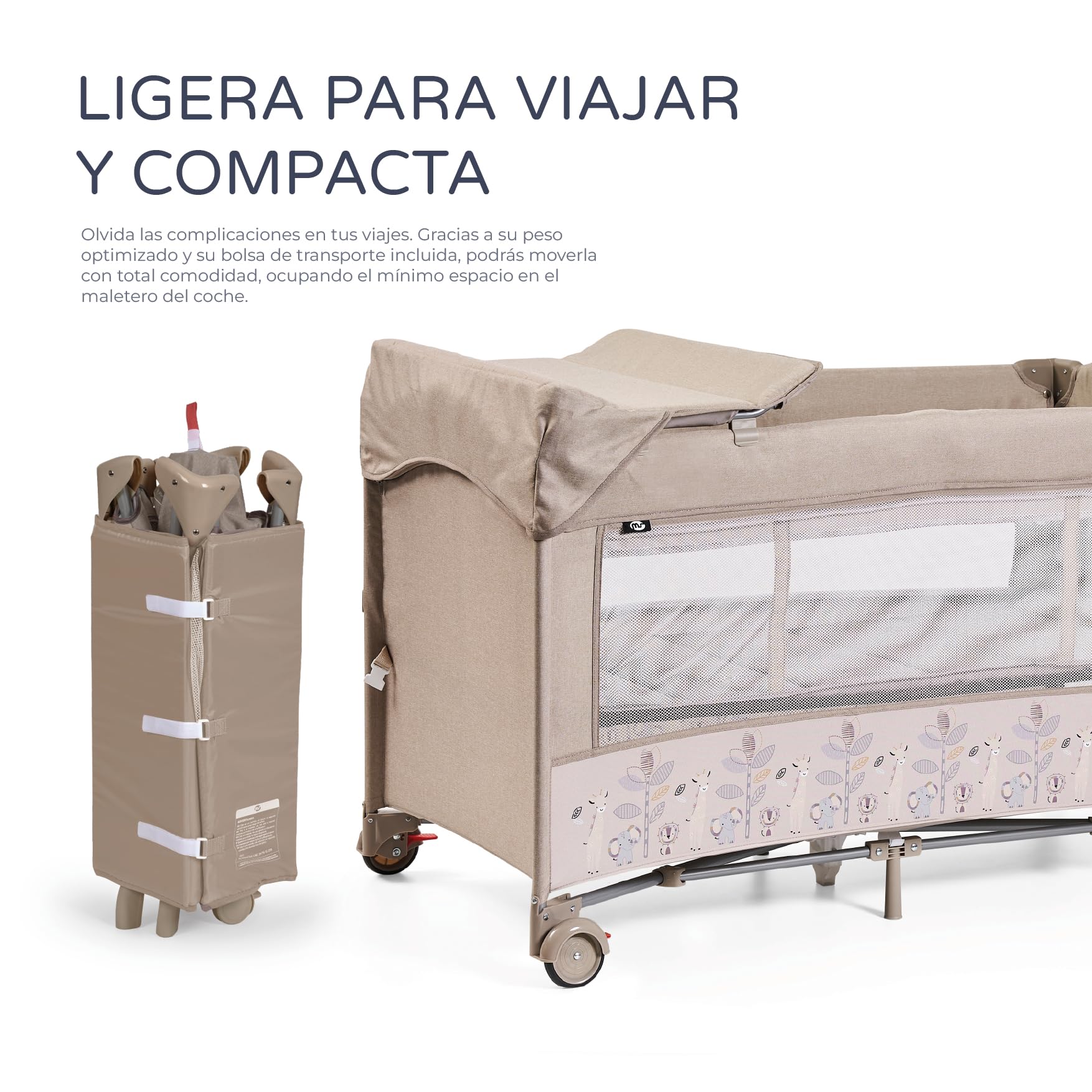 ms BabyWorld – Oxford – Cuna de Viaje y Colecho 2 en 1 | Altura Regulable | Cambiador Incorporado | Mosquitera Incluida | Plegable y Transportable | Unisex | Fácil Montaje y Compacta (Beige)