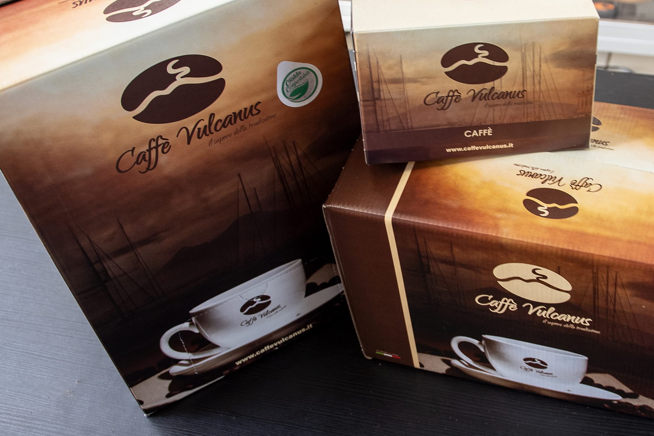 Caffè Vulcanus - 150 cápsulas de papel compostables ESE44 - Mezcla descafeinada