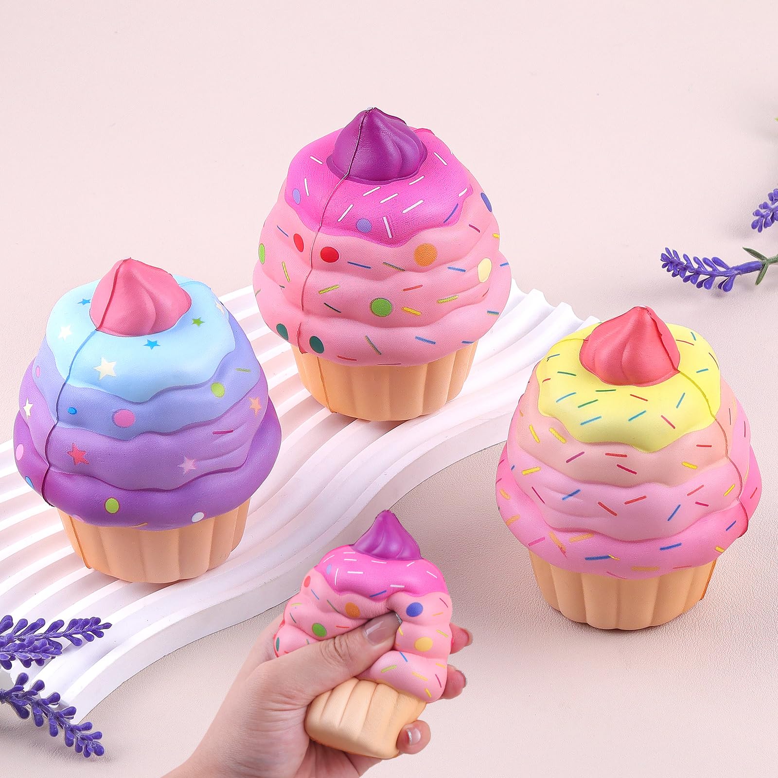 Anboor 3 Pcs Squishies Toys For Kids Cake Slow Rising Fake Cupcake Foam Food Squishys Jumbo Stress Big Squishes Cute Squeeze Toy