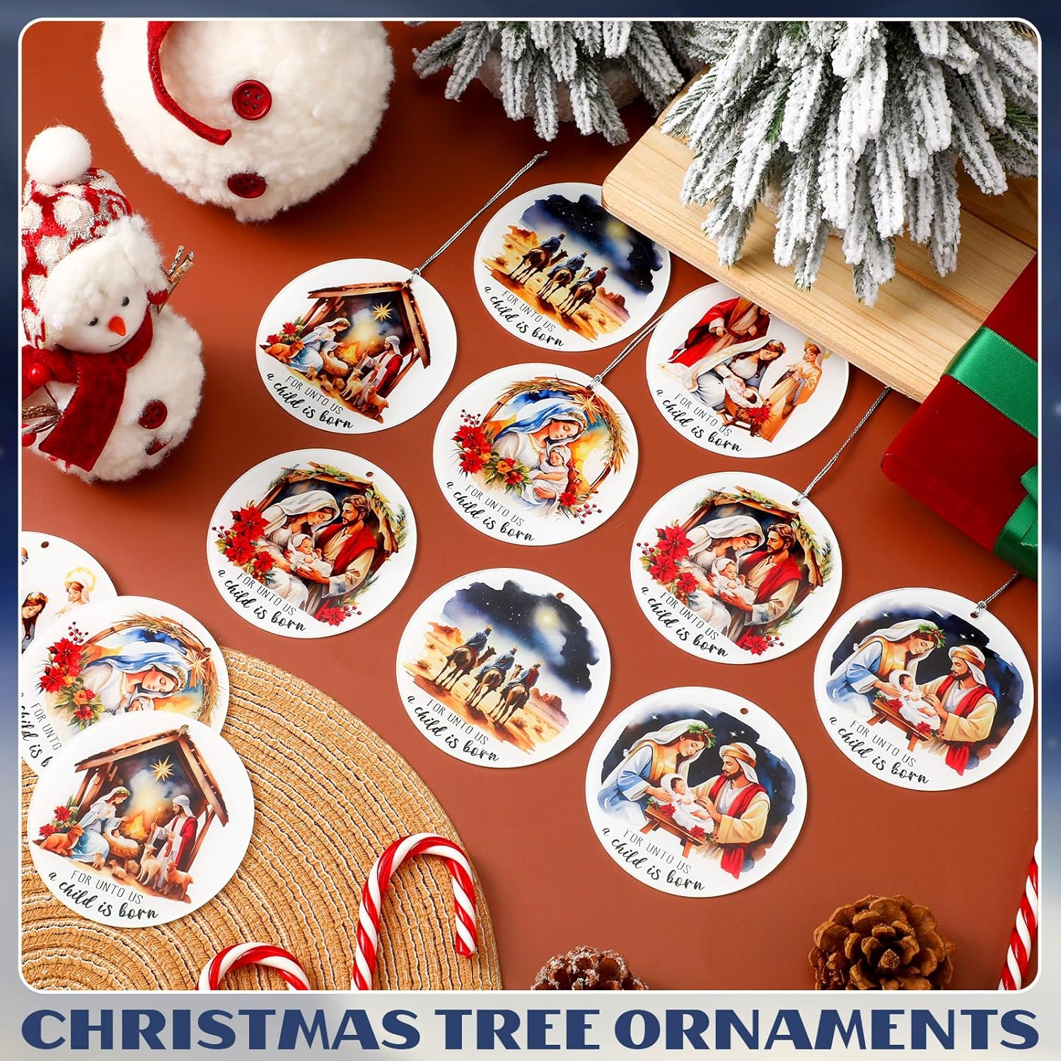 Chunful 24 Pack Christmas Nativity Scene Ornaments Gifts Bulk Acrylic Nativity Music Sheet Ornaments Xmas Decorations Religious Catholic Christian Gifts Church Party Favors(Holy Night) - Image 4