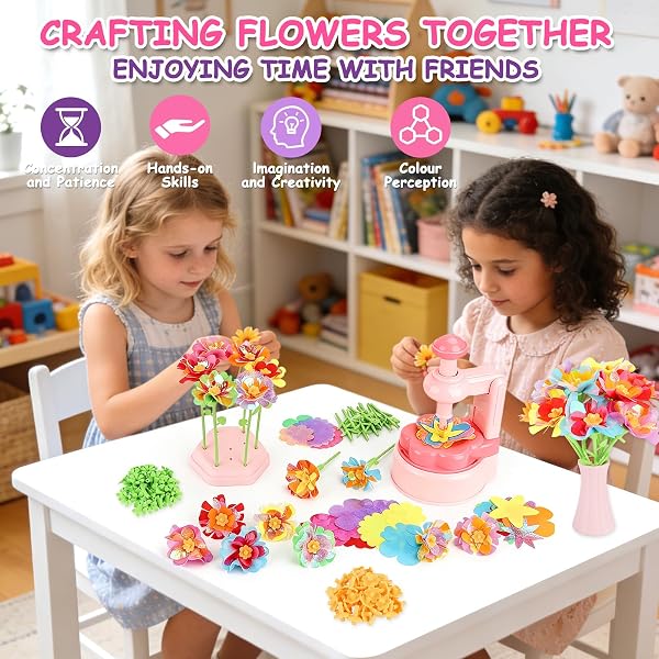 TOSUTO Activité Manuelle Enfant,Kit de Fabrication de Fleurs en Tissu,Set de Bricolage avec Machine à Fleurs et Vase,Bouquets Exclusifs pour Filles âgées de 3 à 9 Ans et Cadeaux D'anniversaire - 2