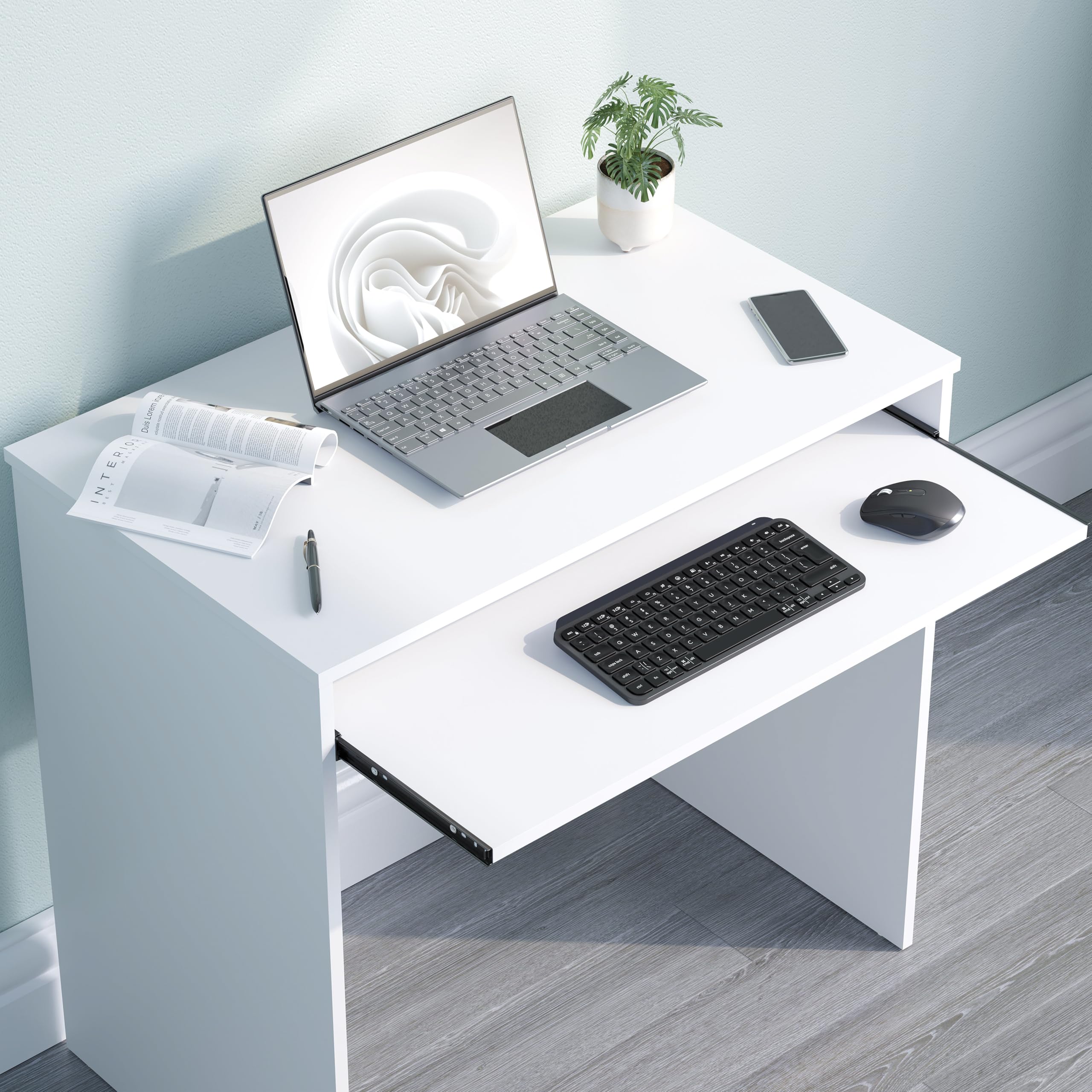 Vida Designs Huby Piccola Scrivania per Computer, per Casa, Ufficio, Portatile, per Studio di Gioco, con Vassoio per Tastiera, Mobili, Bianco, Dimensioni Del Prodotto: 75 x 80 x 48 cm Circa