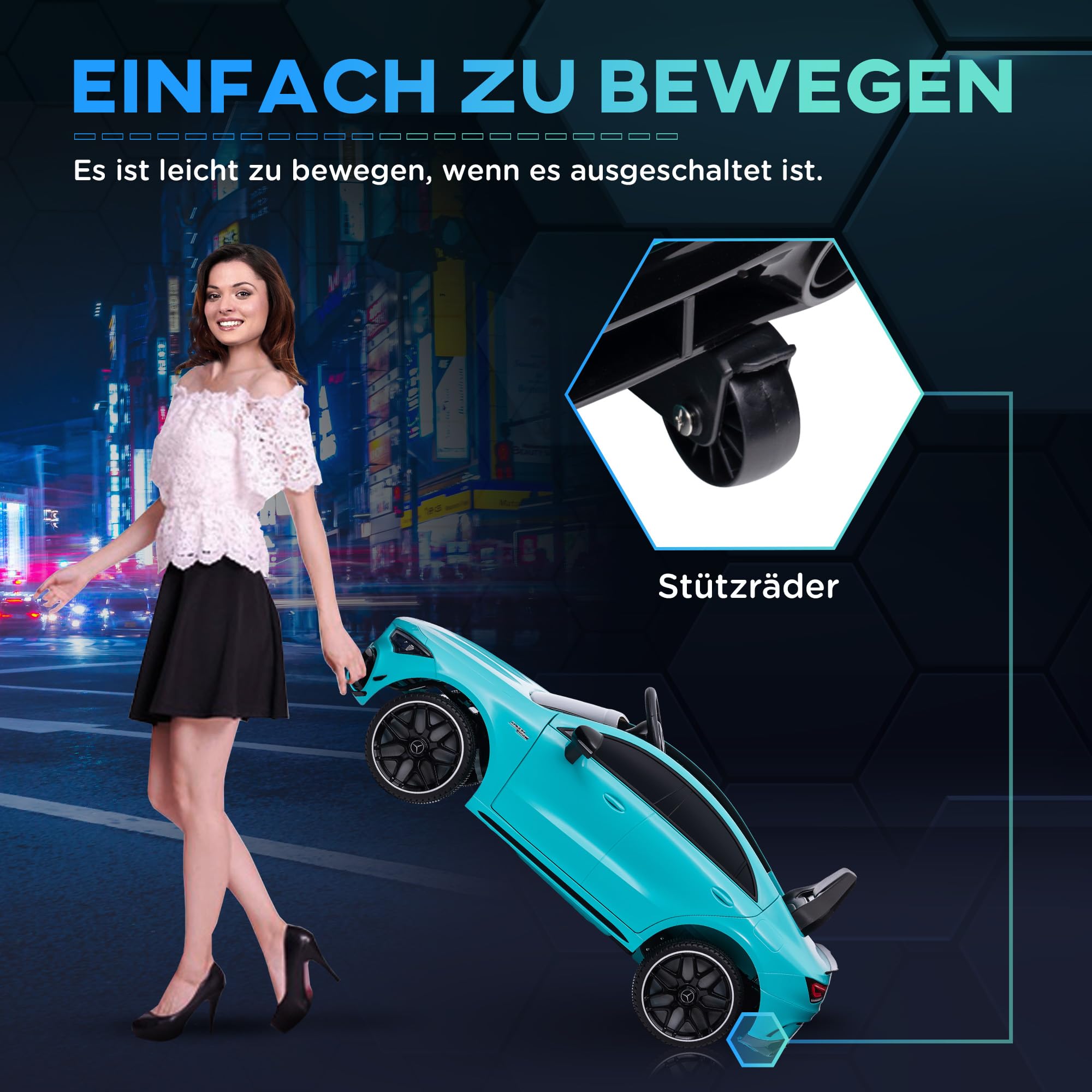 AIYAPLAY Dziecięcy samochód elektryczny 12 V, z pilotem zdalnego sterowania, muzyka, pojazd elektryczny z lampą, złącze USB/MP3, funkcja wsteczna, 3-5 km/h, dla dzieci w wieku 3-6 lat, jasnoniebieski