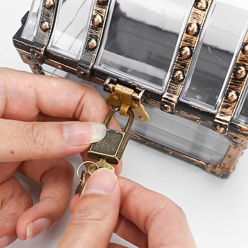 Miniatura 5 de Caja del cofre del tesoro, pequeña caja del tesoro pirata con cerradura y llave, contenedor de almacenamiento de joyas transparente, juguete de