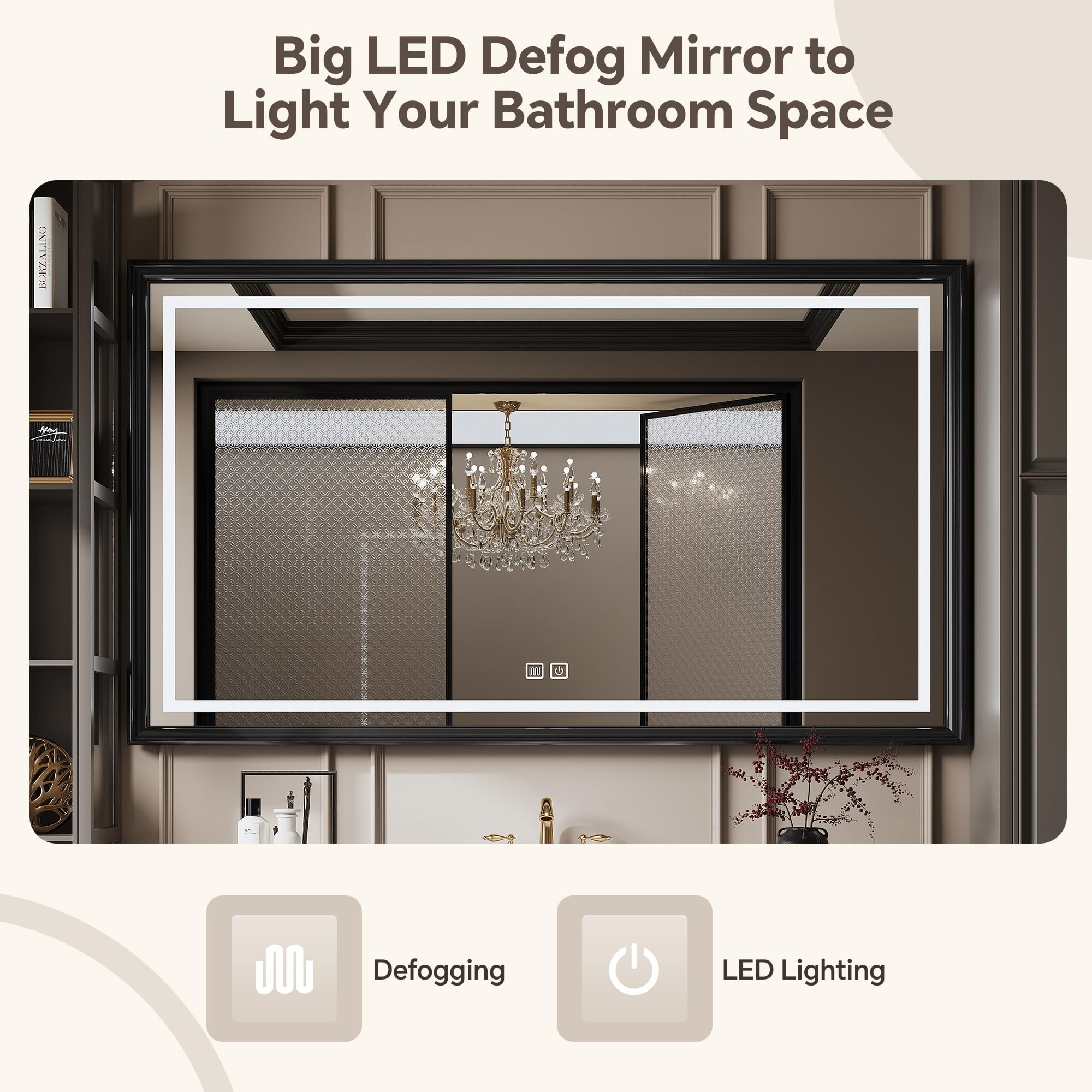 Französisch inspiriertes Badezimmer mit LED-Smart-Entnebelungsspiegel, Massivholz, Einzel-/Doppelwaschbecken, moderne Sto-Schrankdekoration