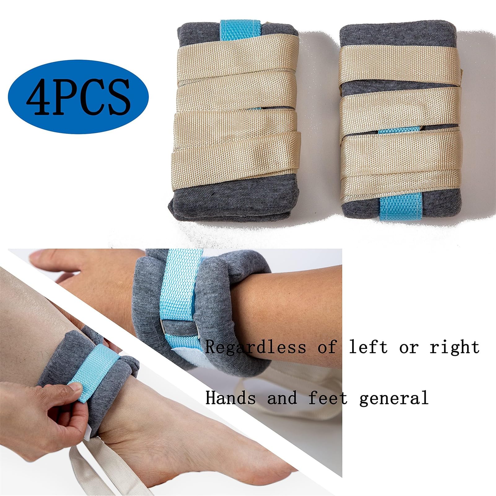 Cinghie anti-strangolamento in spugna 4PCS per arti letto ospedaliero cinghie da polso per mano e caviglia paziente Cintura di ritenuta anti-estubazione tubo Scratch Manic Prodotti per la cura（polso）