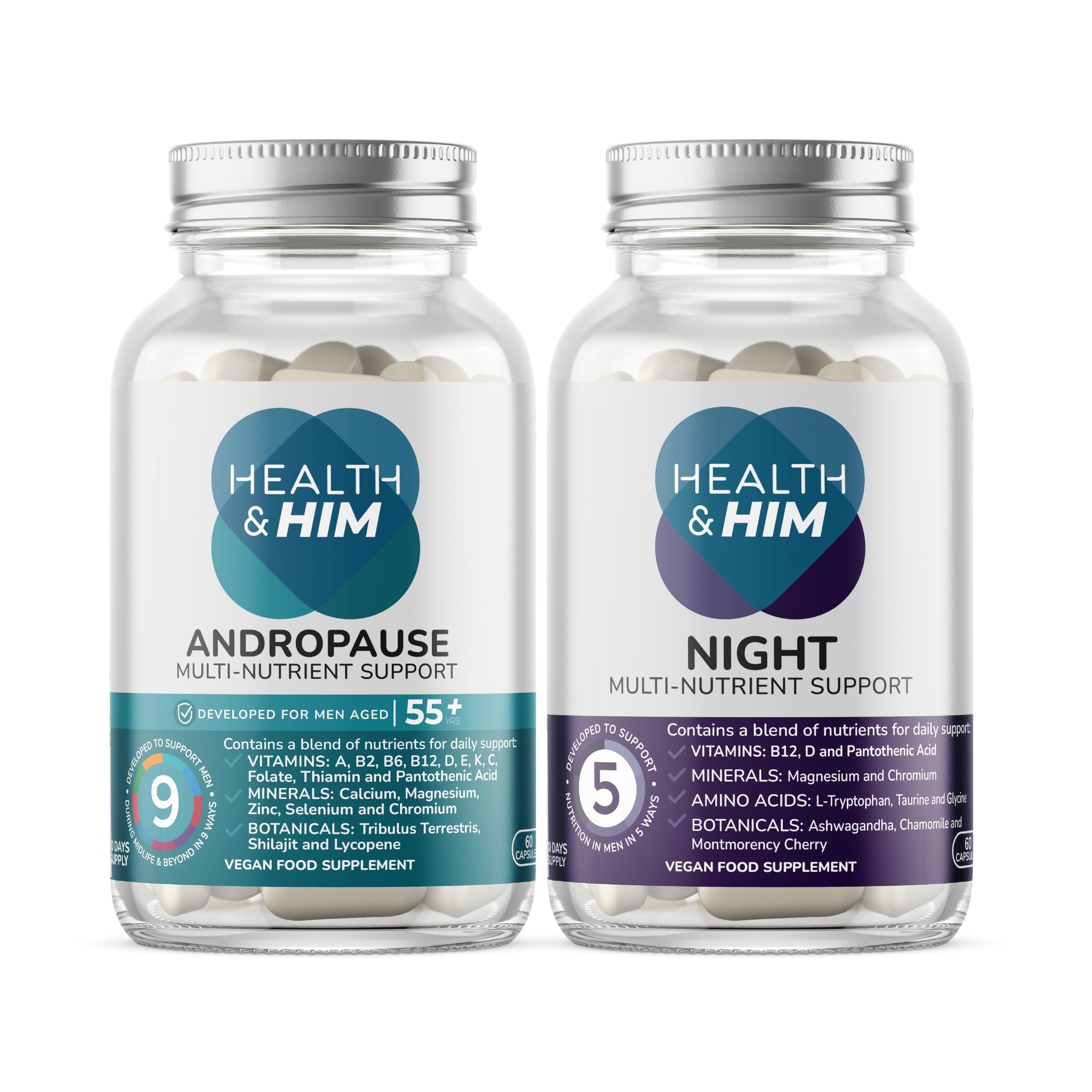 Health & Him Vitamins for Men - Andropause 55+ & Night Bundle - Supplements for Men - Vegan - 1 Month Supply (Bundle)
