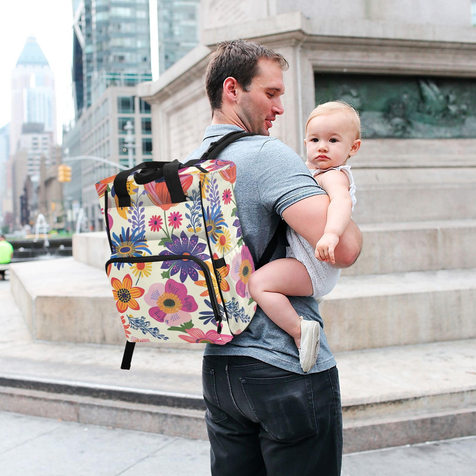 Bolsa de pañales para bebé niña con flores coloridas