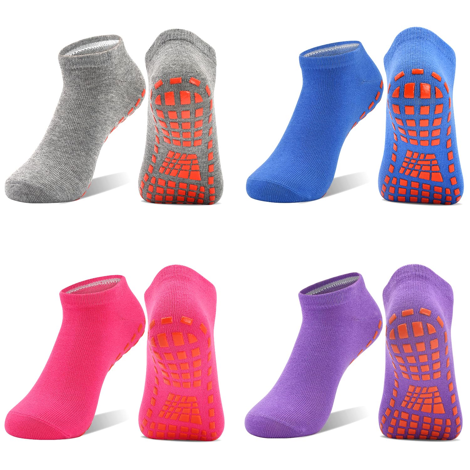 SkiBeaut Non Slip Trampoline Grips Socks Kids Youth Adult Athletic Socks Gripper for Boys Girls Yoga Socks Women Men 4 Pairs