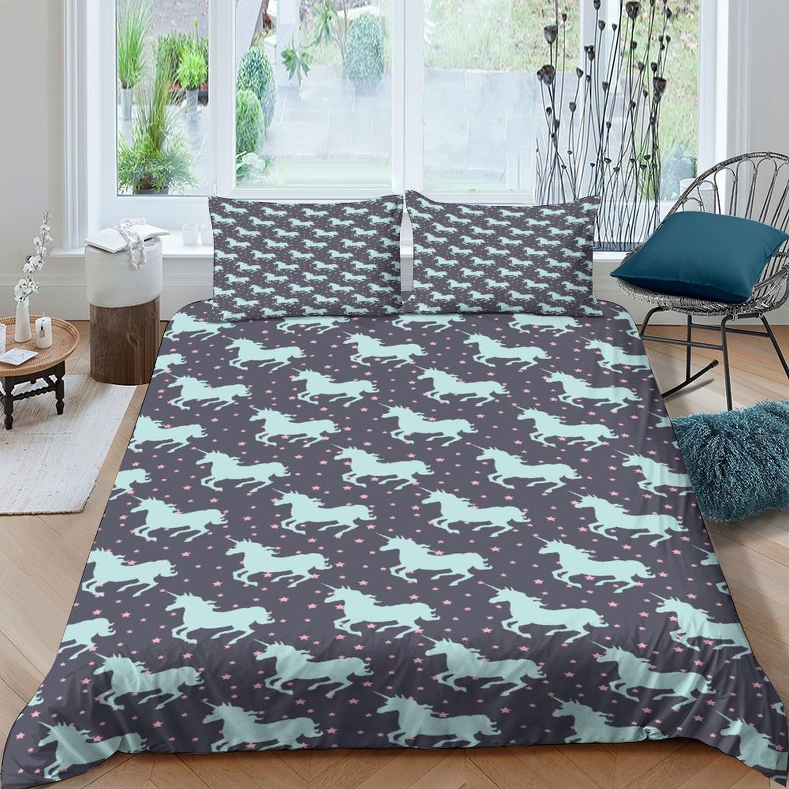 Ctjqhvkz Style-6 3D Printed Blue Horse Fitted Sheet Microfiber Soft Breathable Unicorn Bed Cover For Bedroom Dorm Mattress Decor Single（135X200cm）