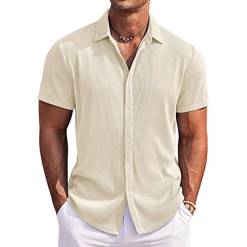 COOFANDY Men's Casual Shirts Short Sleeve Button Down Shirt for Men Wedding Beach Fashion Shirt
