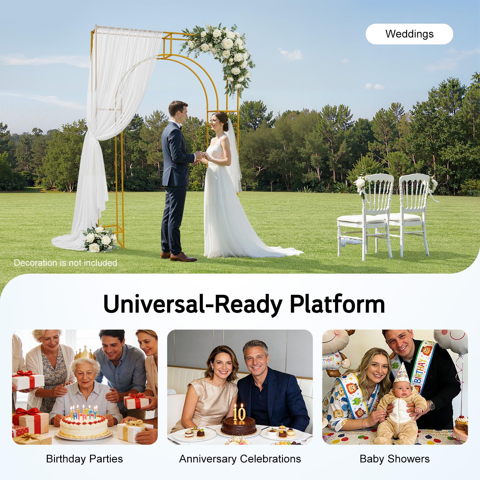 Arco per matrimonio, doppio strato, rettangolare, in metallo, arco per palloncini, per interni ed esterni, matrimoni, feste, giardino, banchetti
