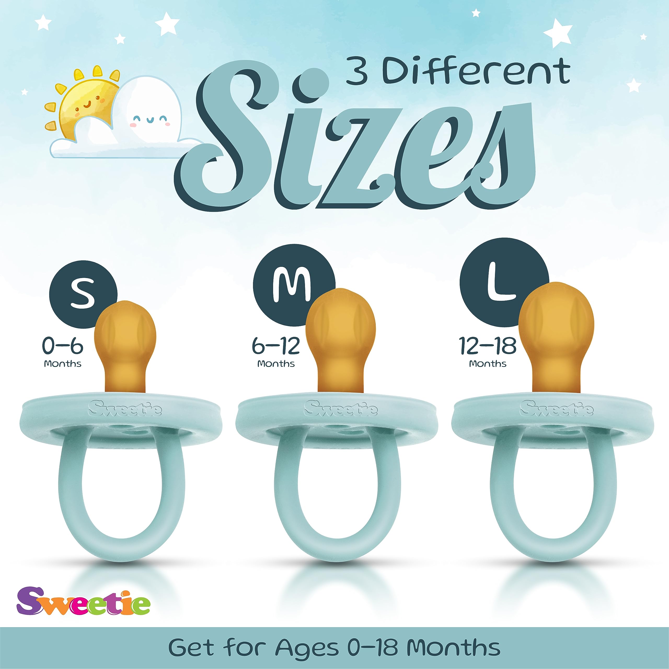 SWEETIE Rubber Pacifier Natural Rubber Pacifier Rounded Turquoise Medium 6-12 Month