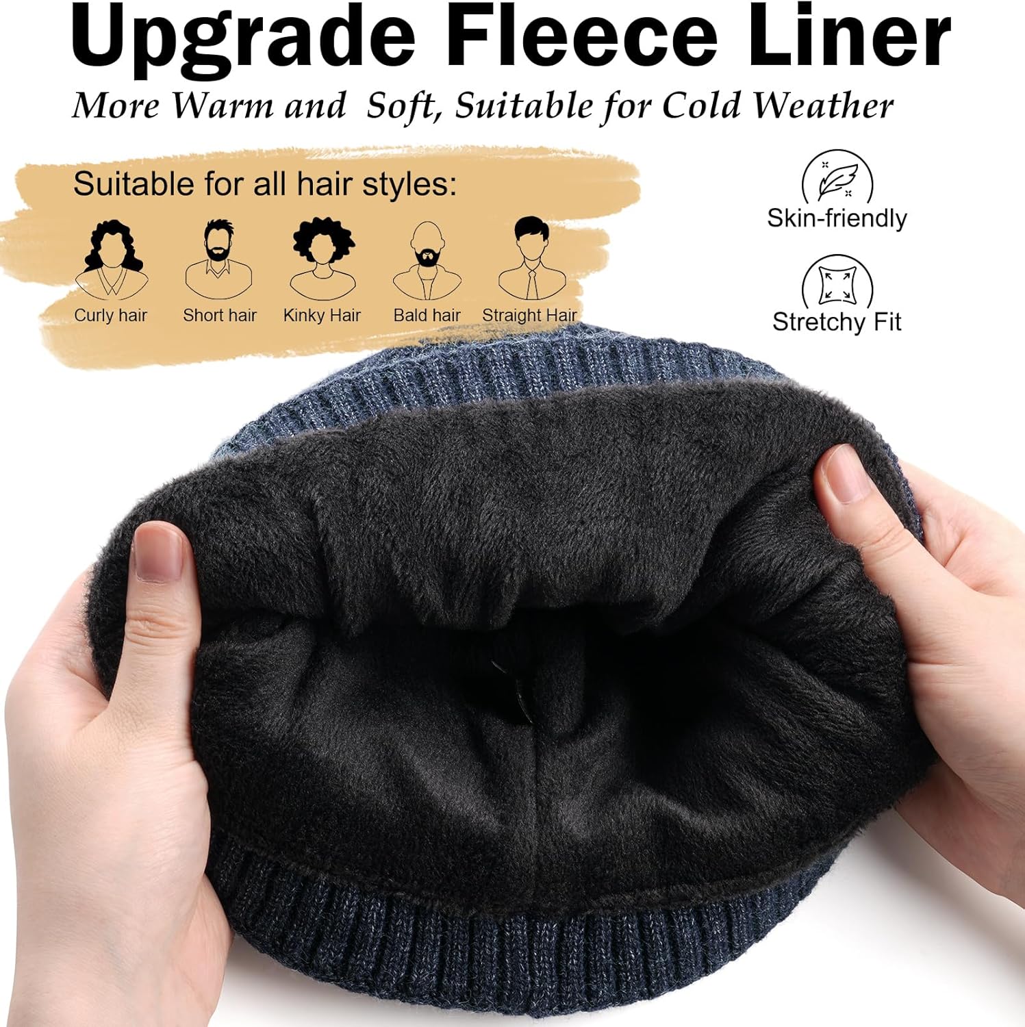 Wmcaps Winter Men Women Fleece Lined Beanie Knitted Hats, Soft Thermal Stocking Skull Caps for Cold Weather - Image 2