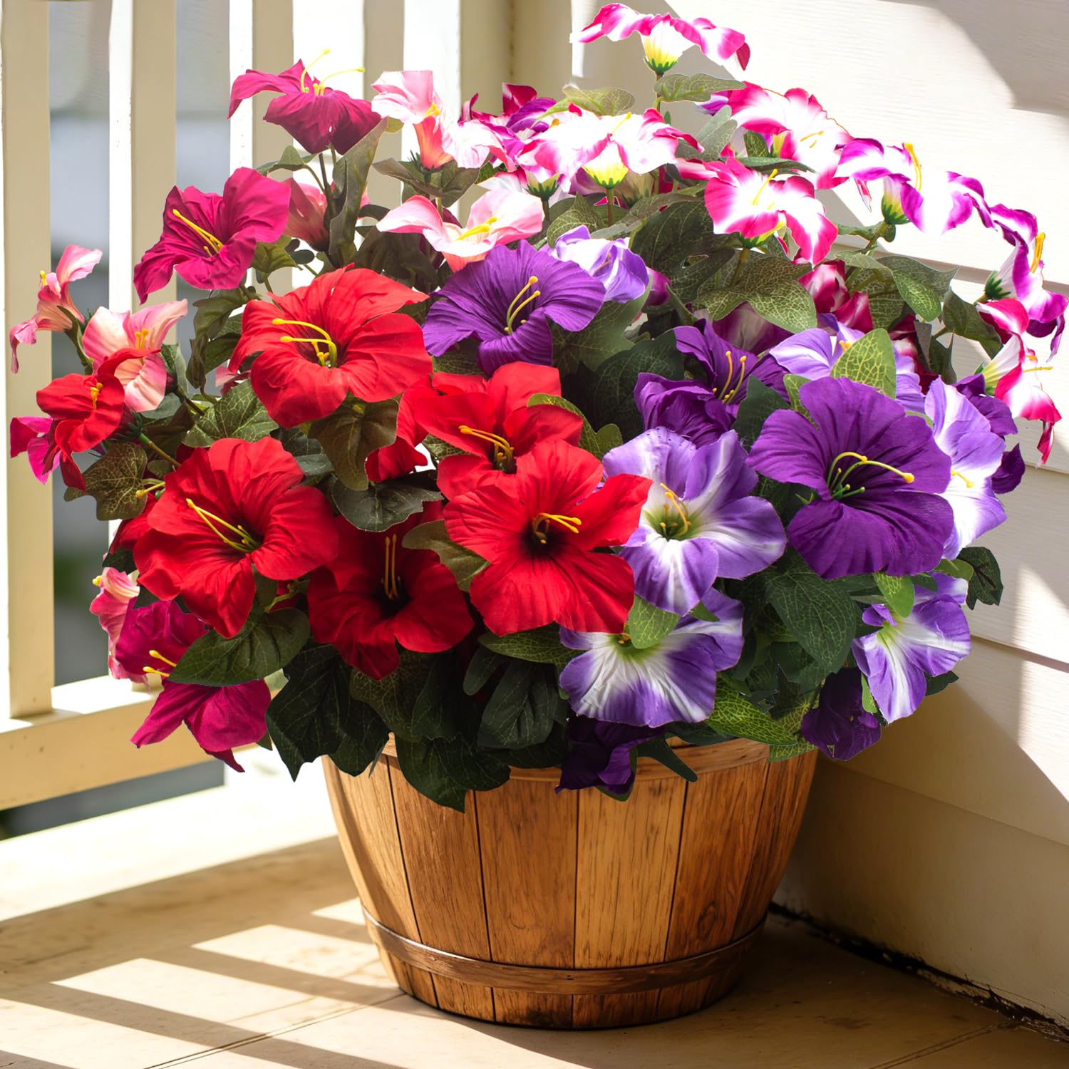 Künstliche Blumen für den Außenbereich, UV-beständig, Seiden-Petunien, künstliche Blumen für den Außenbereich, Frühlingsdekoration, fühlt sich echt an, verblasst nicht, für Hängekörbe, Veranda