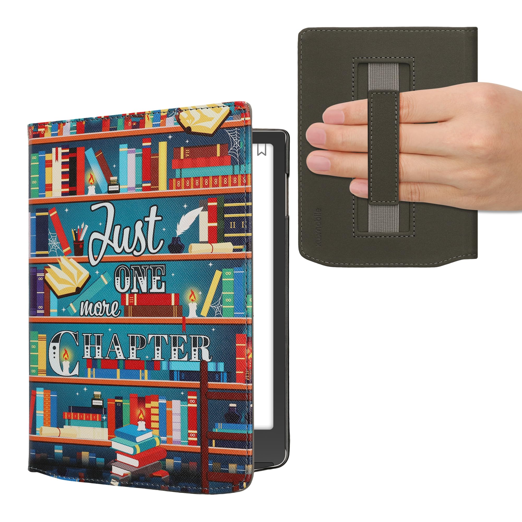 kwmobile Étui Compatible avec Pocketbook InkPad 4 / Color 3 / Color 2 Coque - Étui à Rabat magnétique Tablette eReader Similicuir avec Sangle - Multicolore