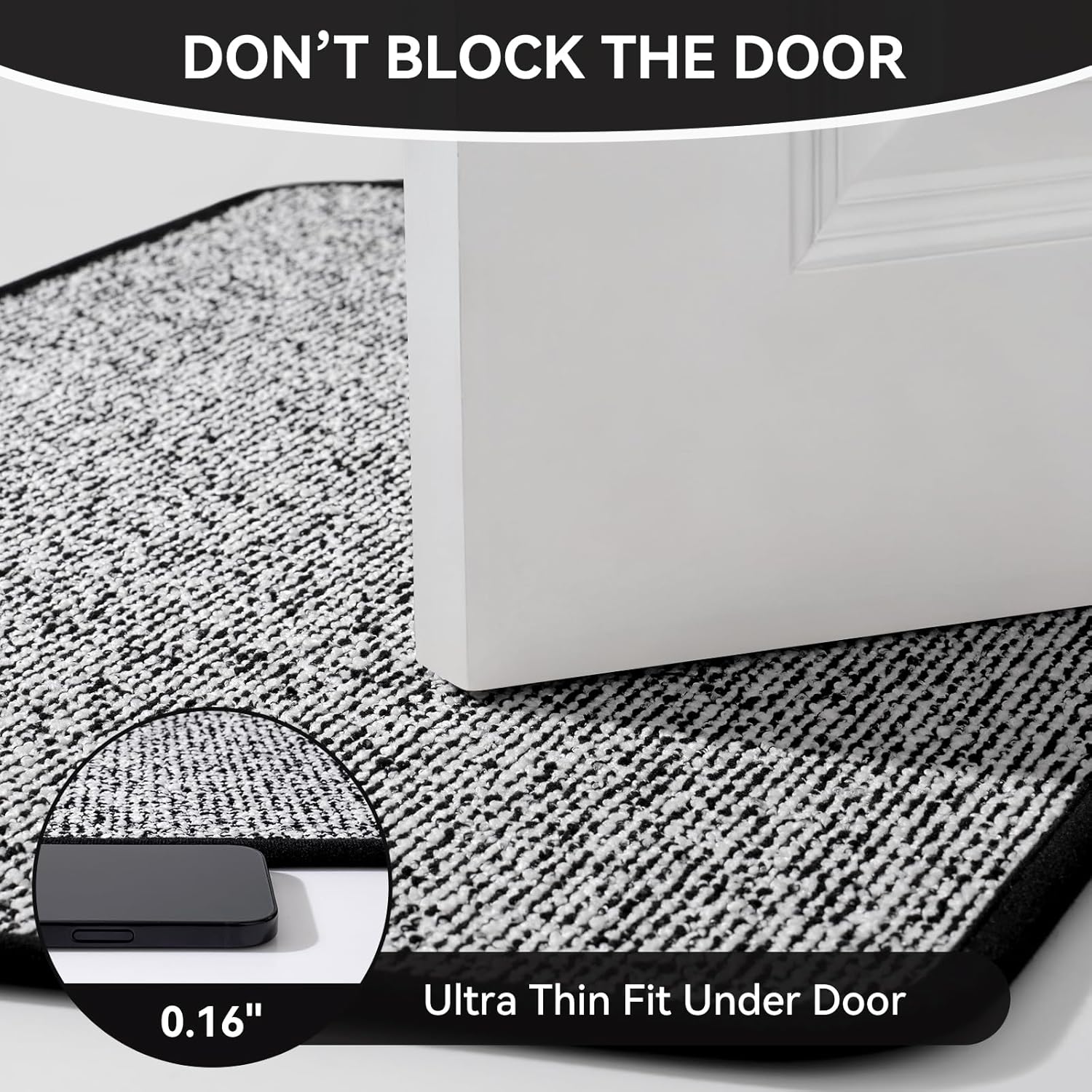 Non Slip Bathroom Rugs Washable, Rubber Backing Bath Mat, Absorbent Quick Dry Floor Mats for Bathroom, Outside Shower and Sink, Thin Bath Rugs Fits Under Door, 20”x31”, Black