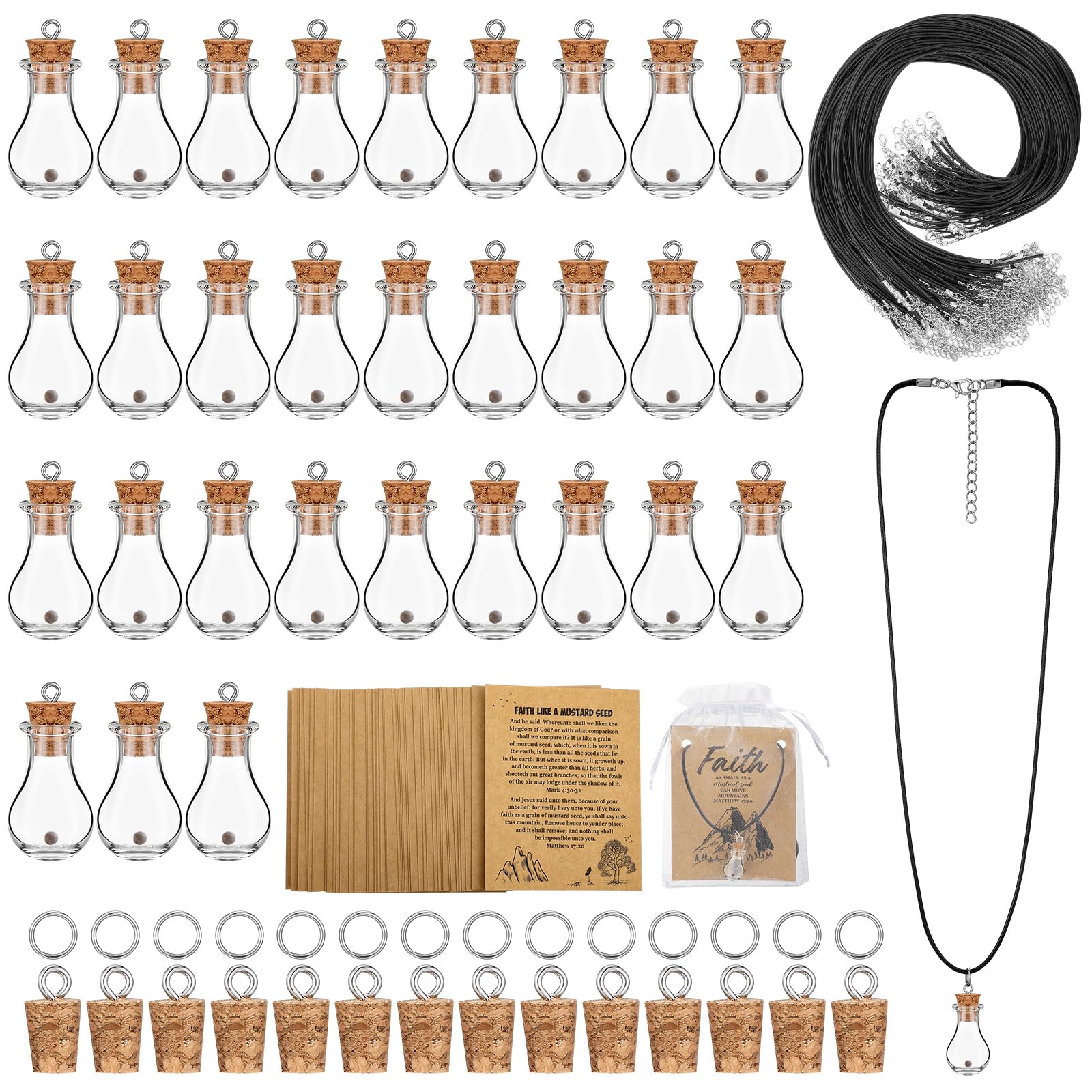 Teenyyou Mustard Seed Faith Necklace Christian Gifts for Woman DIY 0.5ml Mini Glass Jars Craft Necklace with Christian Faith Cards Bulk Favors,