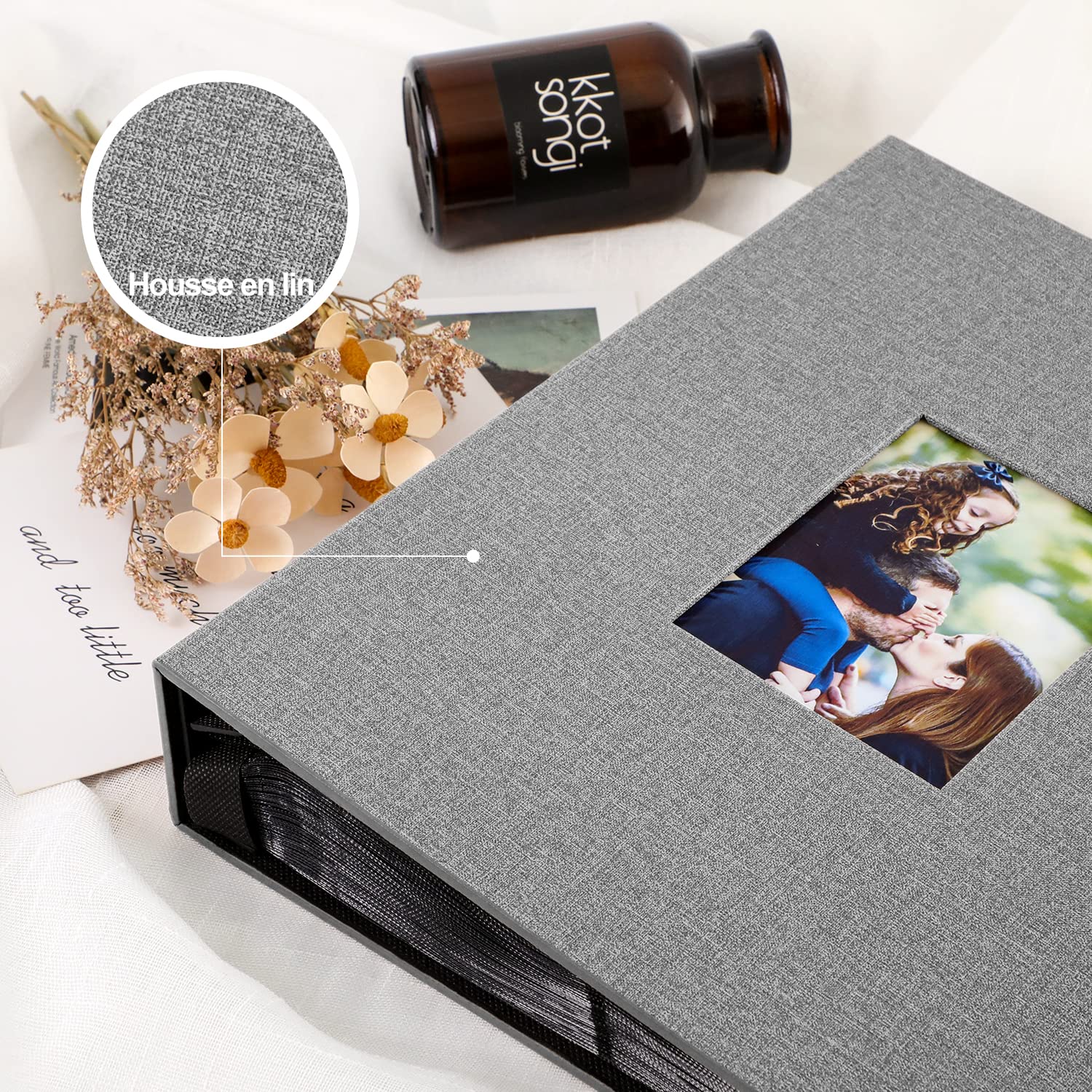 Lanpn Album Fotografico 10x15 1000 Tasche, Grande Biancheria Album Foto Portafoto Verticale 10x15cm Tascabile Tasca Grigio