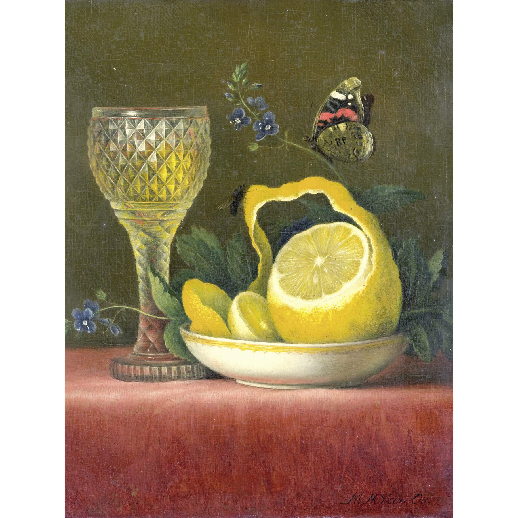Artery8 Van Os Still Life Lemon And Cut Glass Painting Premium Wall Art Canvas Print 18X24 Inch