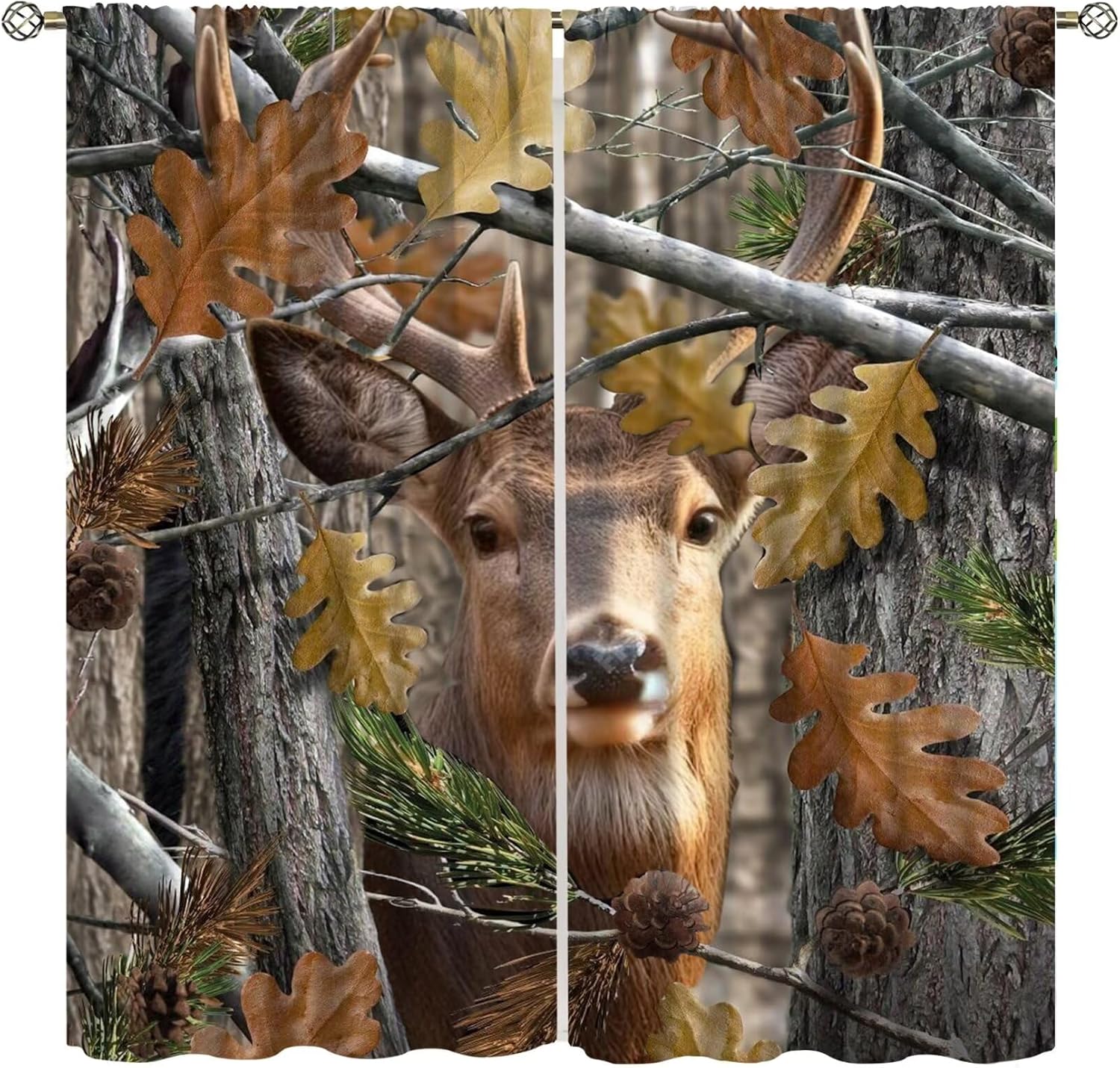 Yearn Jear Forest Camouflage Deer Curtains, Forest Camo Oak