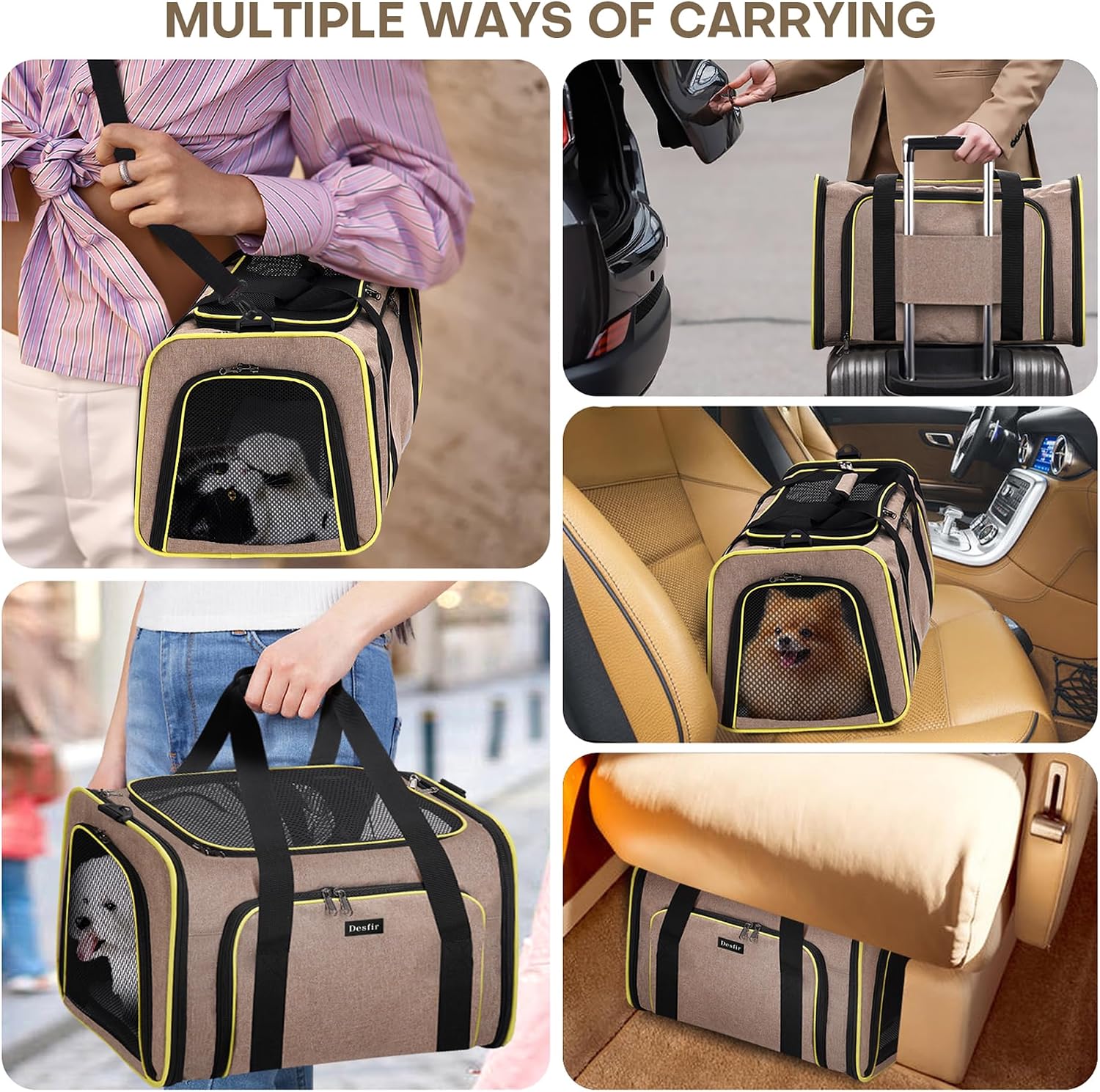 Premium Pet Carrier – Dog & Cat Travel Bag, Airline Approved, Soft-Sided Design for Small to Large Pets, TSA Compliant, Expandable & Collapsible (Brown)