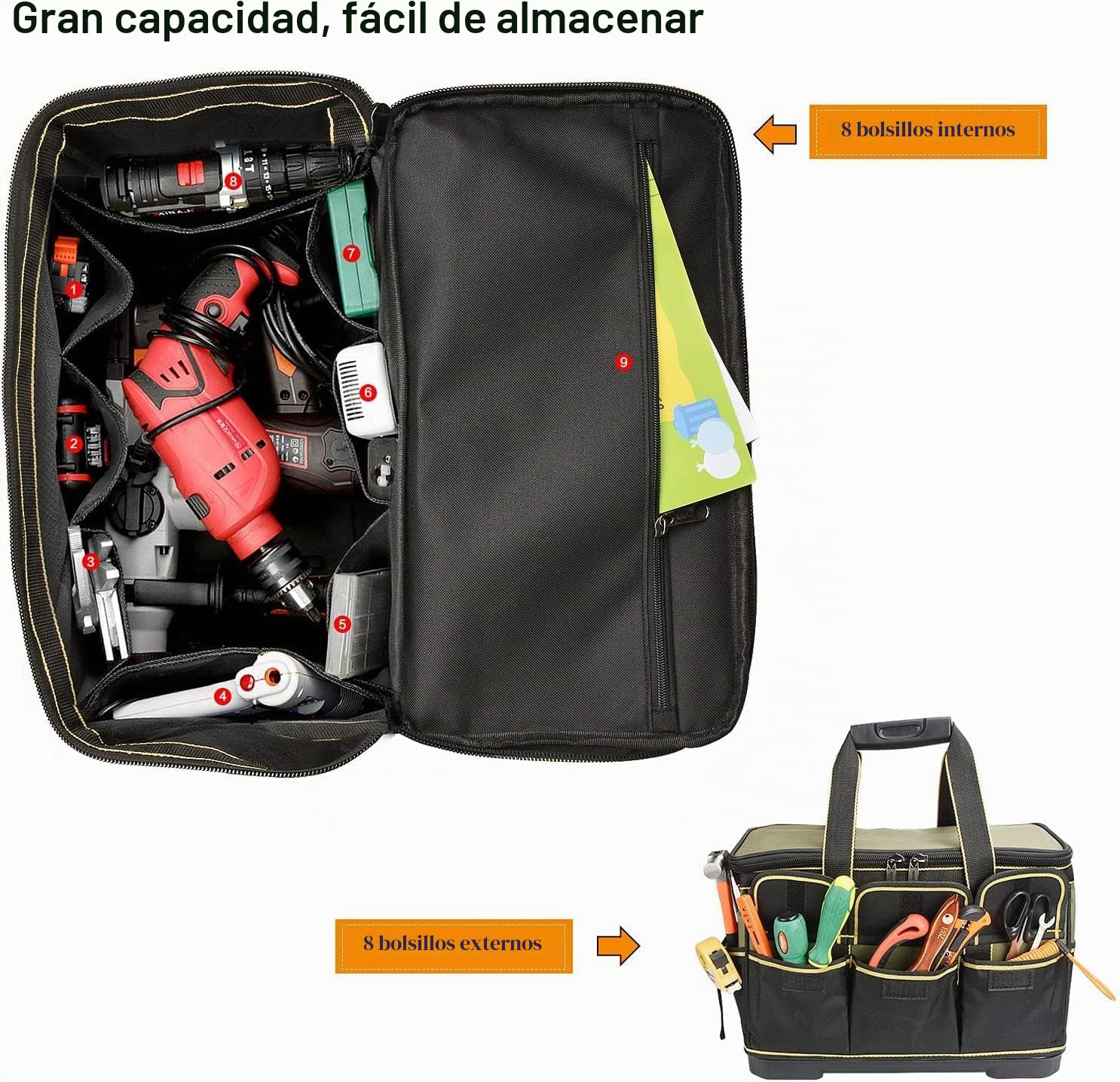 Drado Bolsa de Herramientas Profesional e Impermeable Con Correa Ajustable Para el Hombro (40 x 23 x 28 cm)