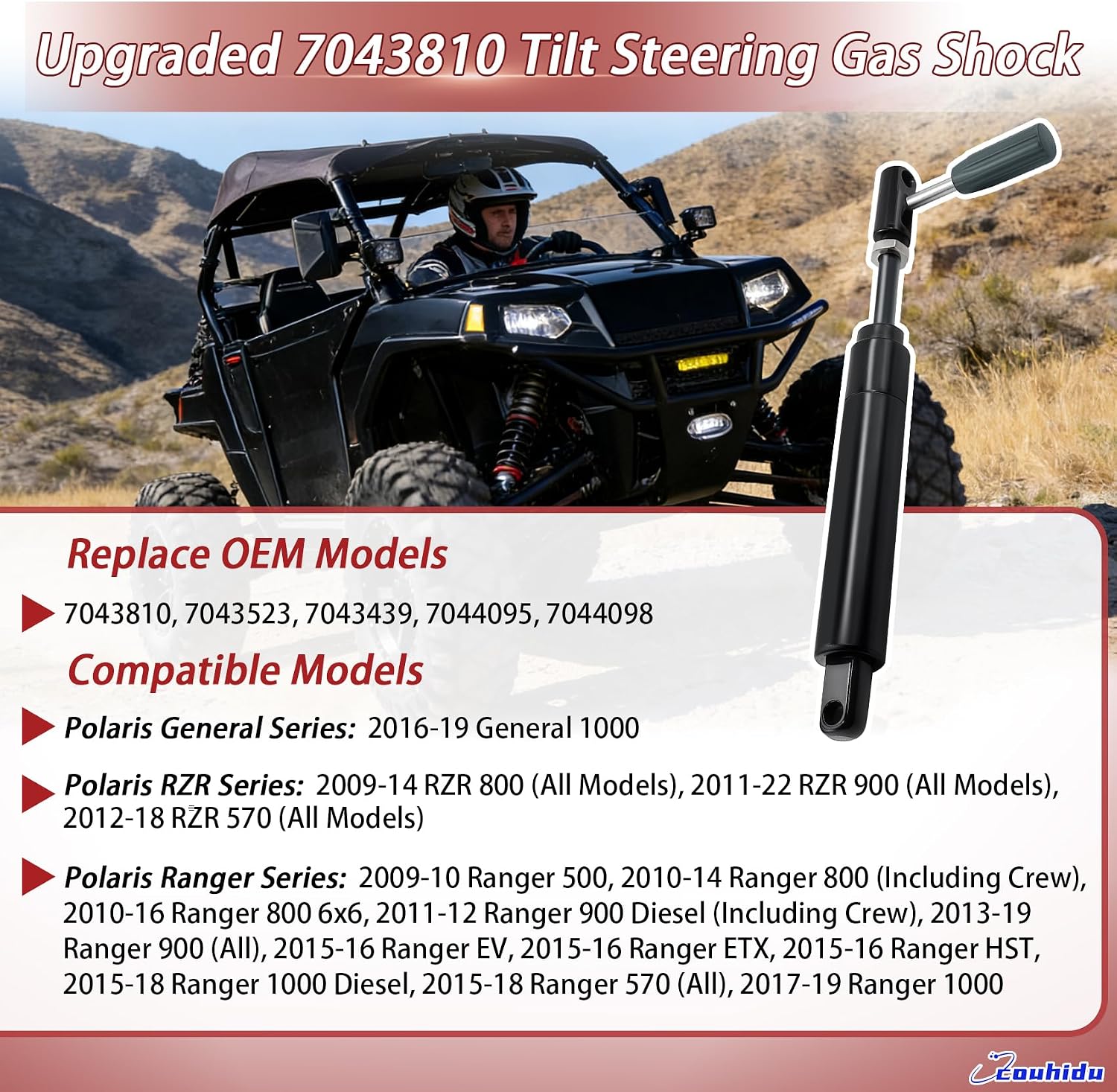 2026 Upgraded 7043810 Tilt Steering Gas Shock for Polaris RZR 800 570 900, Ranger 500 570 800 900 XP 1000 EV ETX HST 2009-2022, Replace 7043439 7043523 7044095 7044098 Steering Wheel Adjusting Shock
