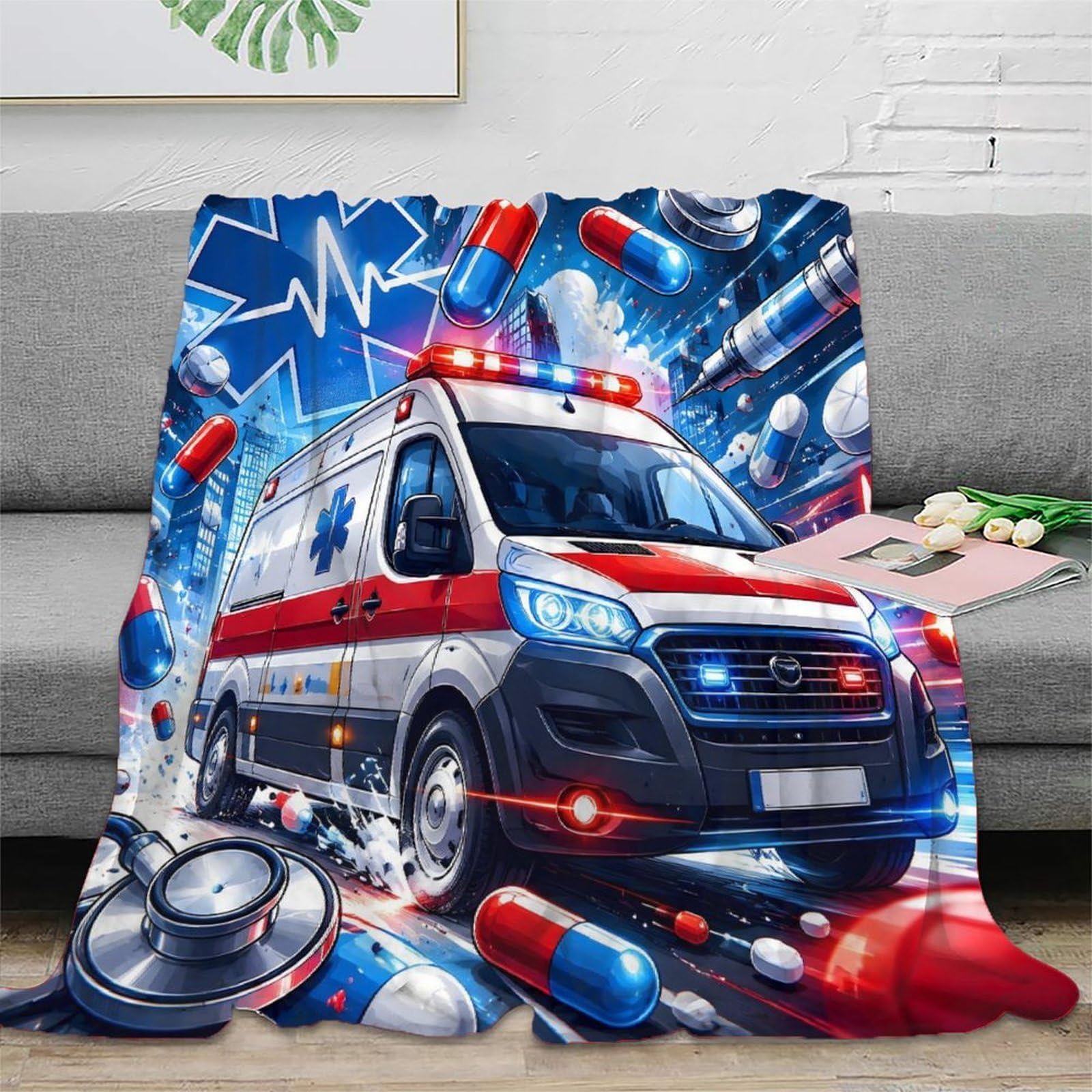 Krankenwagen 3D Mikrofaser Decke Flauschig Weich Sofa Kinder