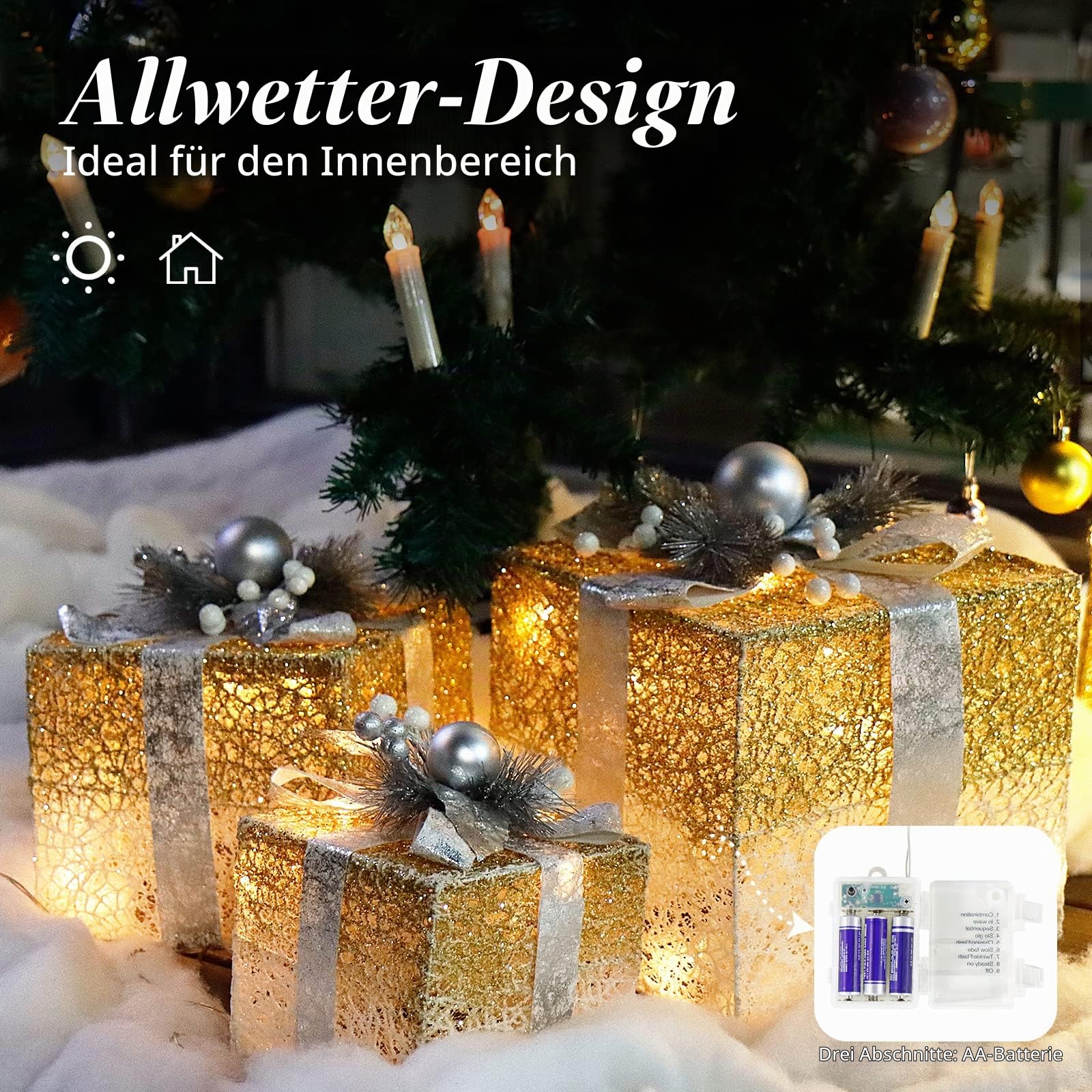 CCLIFE 3er Set LED Geschenkbox Weihnachten Weihnachtenbox Beleuchtete Lichterkette batteriebetrieb Weihnachtsdeko