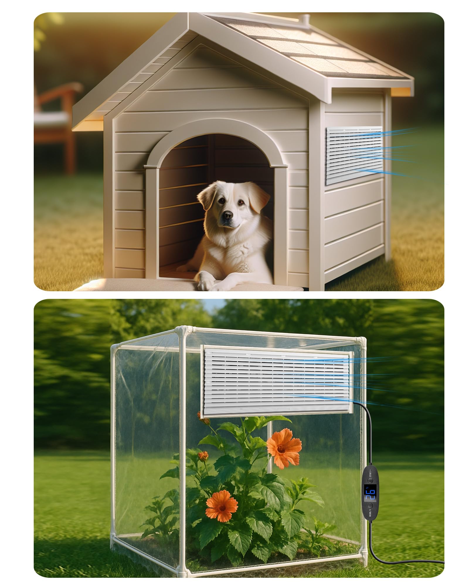 USB 120mm Wohnmobil-Lüftungsventilator, 3-in-1 Digitalanzeige temperaturgesteuertes leises Lüftersystem, 10 Geschwindigkeitsstufen, IPX5, Spannung 5-12V, für Wohnmobile, Camper, grau-weiß