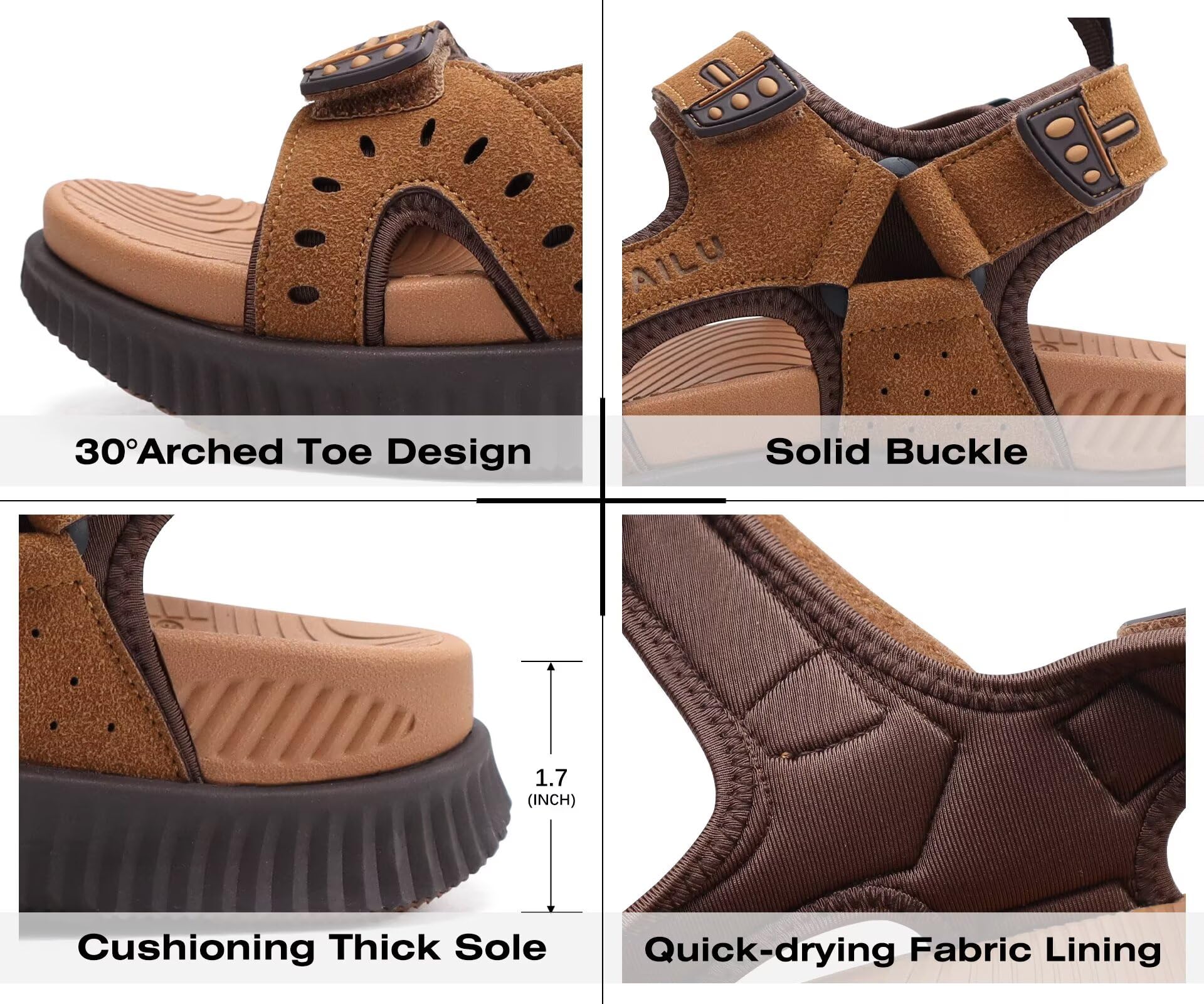KuaiLu Sandalias de Senderismo Hombre Cómodo Ortopedicas Recuperación Trekking Sandals con Soporte del Arco Aire Libre Verano Casual Playa Grueso Cojín Deportivo Zapatos