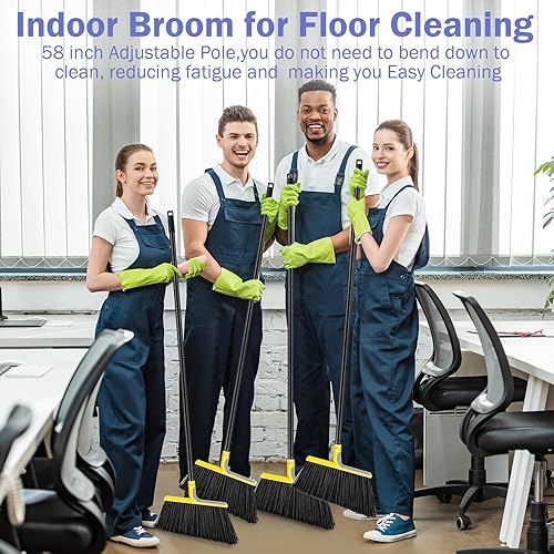Miniatura 5 de Roshtia Juego de 8 escobas resistentes de 58 pulgadas para interiores y exteriores, escobas rígidas comerciales con mango largo en ángulo de garaje