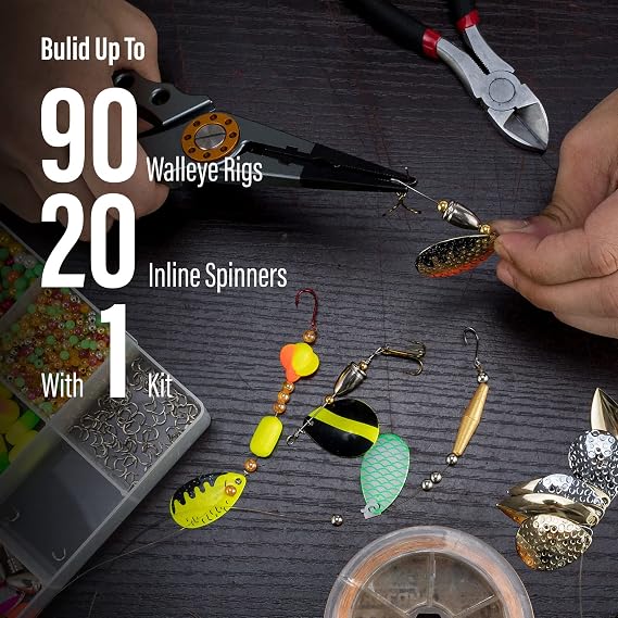 Dr.Fish 1720-Pieces Spinner Making Kit, Walleye Rig Lure Making Suppies, 90 Colorado Indiana Spinner Blades Lure Parts with Tackle Box, Crawler Worm Harness Spinnerbait