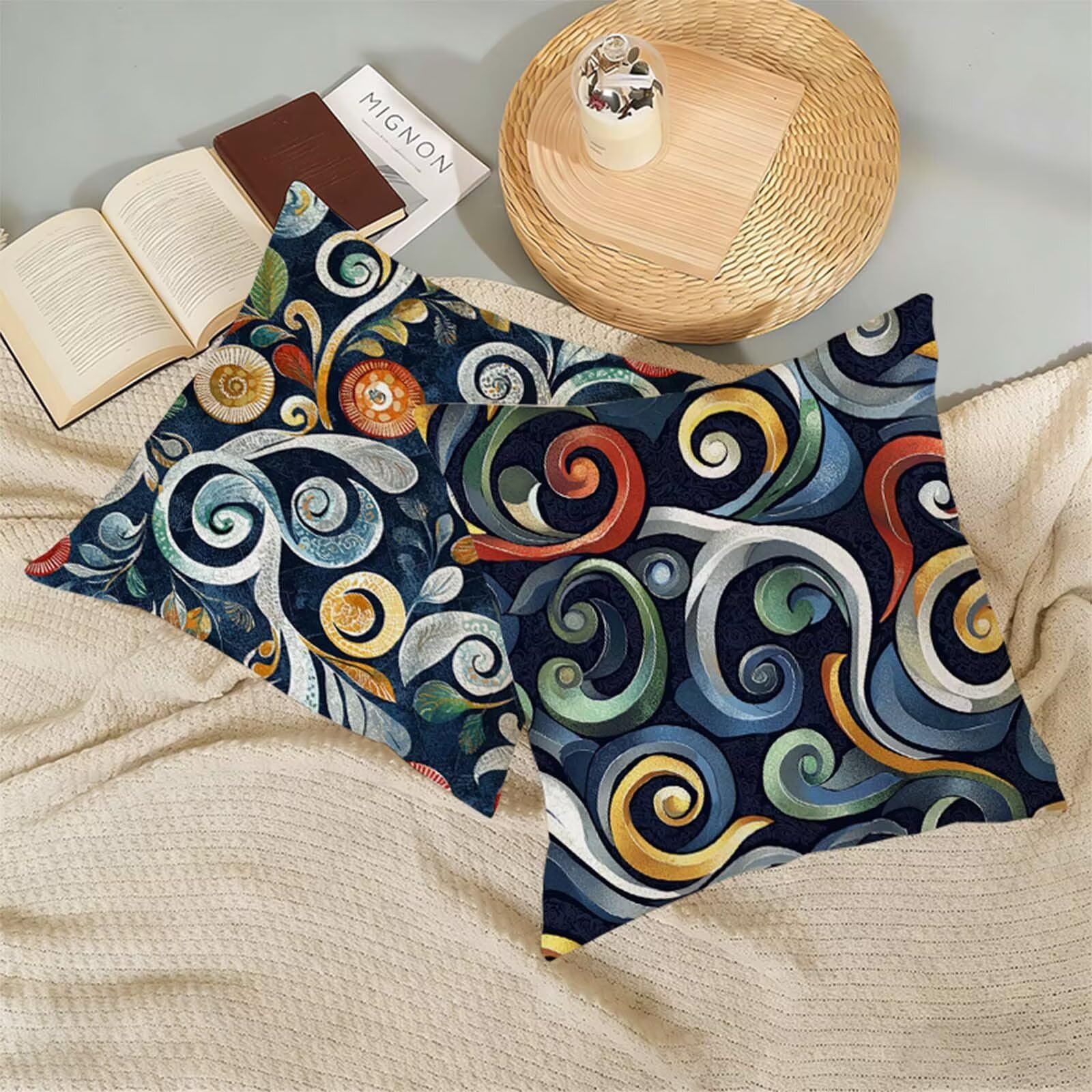 Abstrakt Kissenbezug 80x80 cm 2er Set,Anlage Leinen Kissenbezug,Doppelseitiger Druck Kissenbezüge für Sofa,Couch,Bett,Mit Reißverschluss & Waschbar,Alle Jahreszeiten,Bequeme Wohnaccessoires X-649