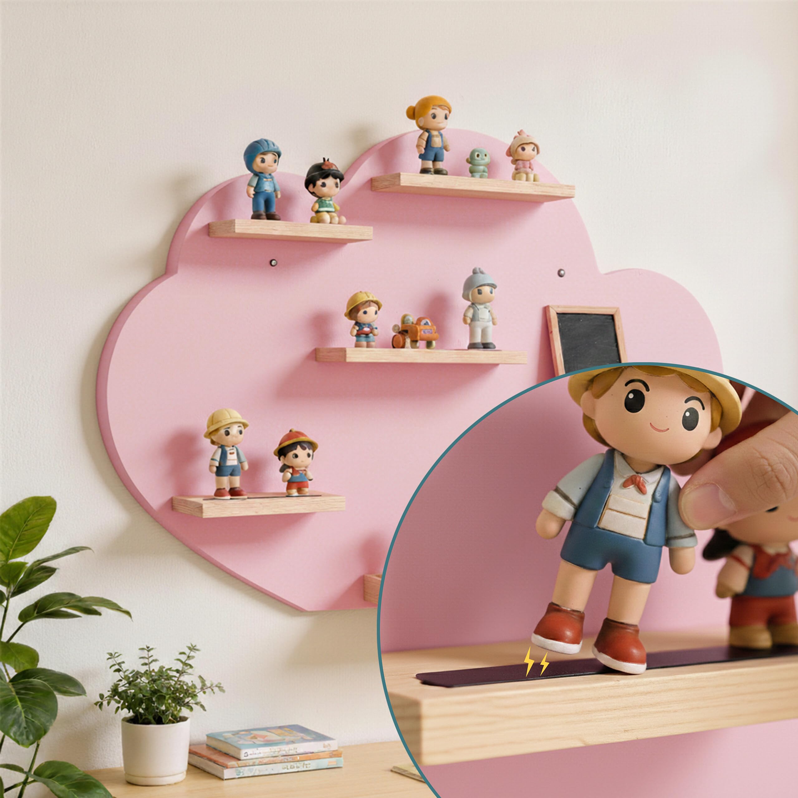 Relaxdays Étagère magnétique Nuage pour Toniebox & 20 Tonies, 40x61x17 cm, Rose