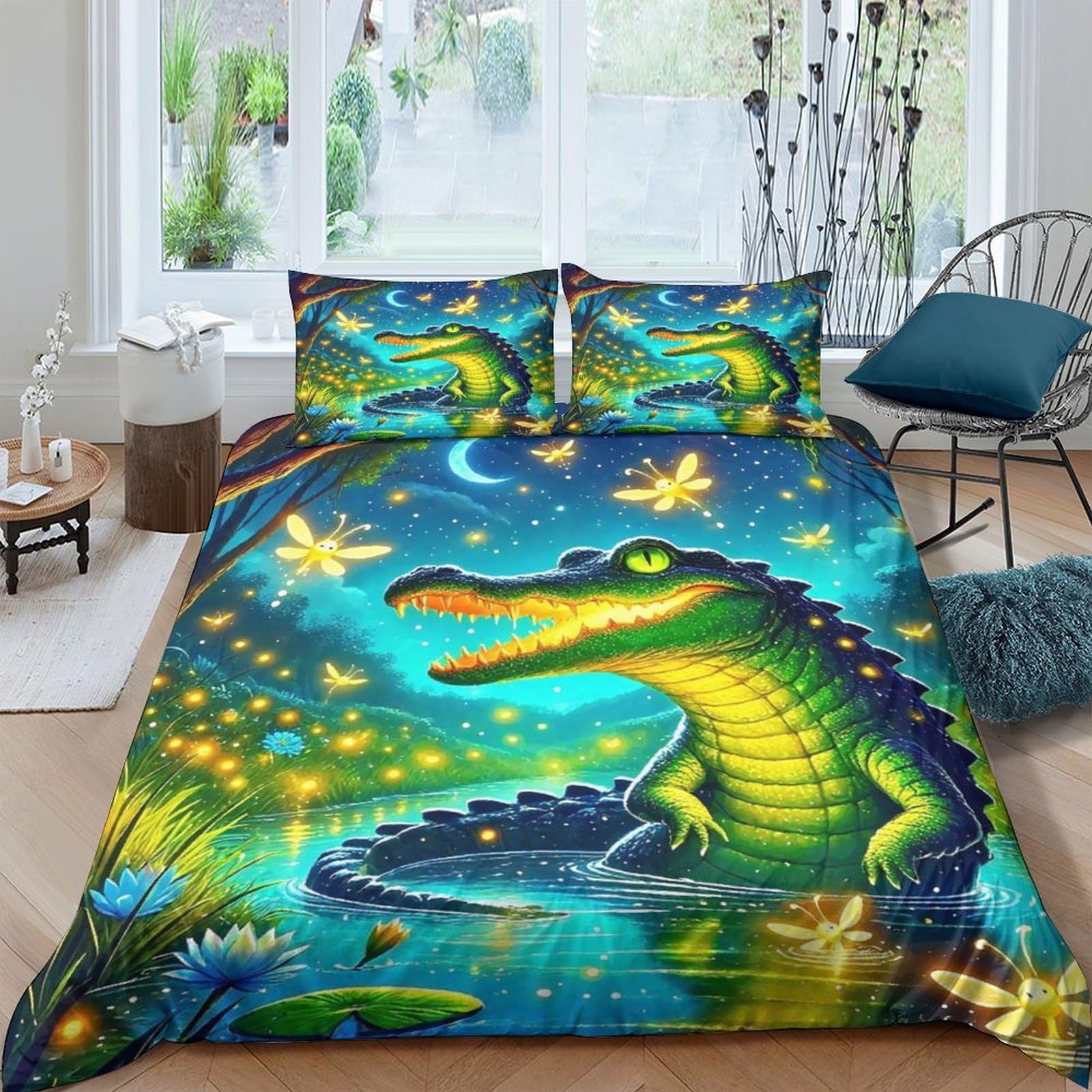 Housse de couette crocodile cartoon, le cadeau idéal pour fille et garçon