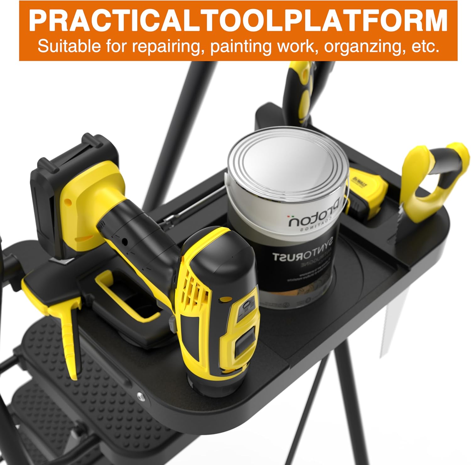 Step Ladder, Folding Step Stool with Wide Anti-Slip Pedals, Sturdy Steel Ladder with Handrail, Space-Saving, Portable for Home & Adults, 5 Step Ladder