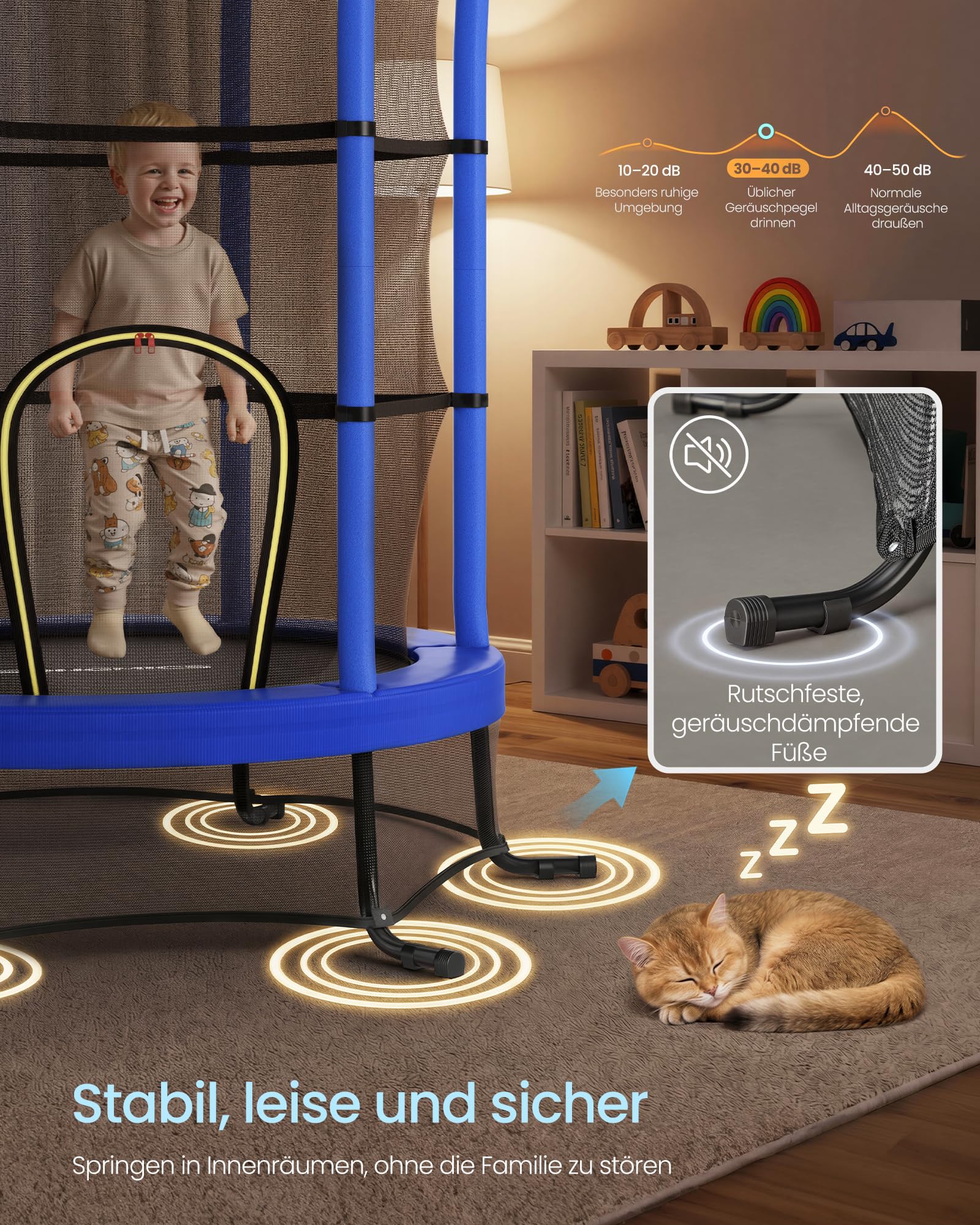 SONGMICS Trampolin Kinder, 174 cm Kindertrampolin mit Sicherheitsnetz, Randabdeckung, Mini-Trampolin Fitness, Stahlrahmen, Gartentrampolin, für Indoor und Outdoor, Garten