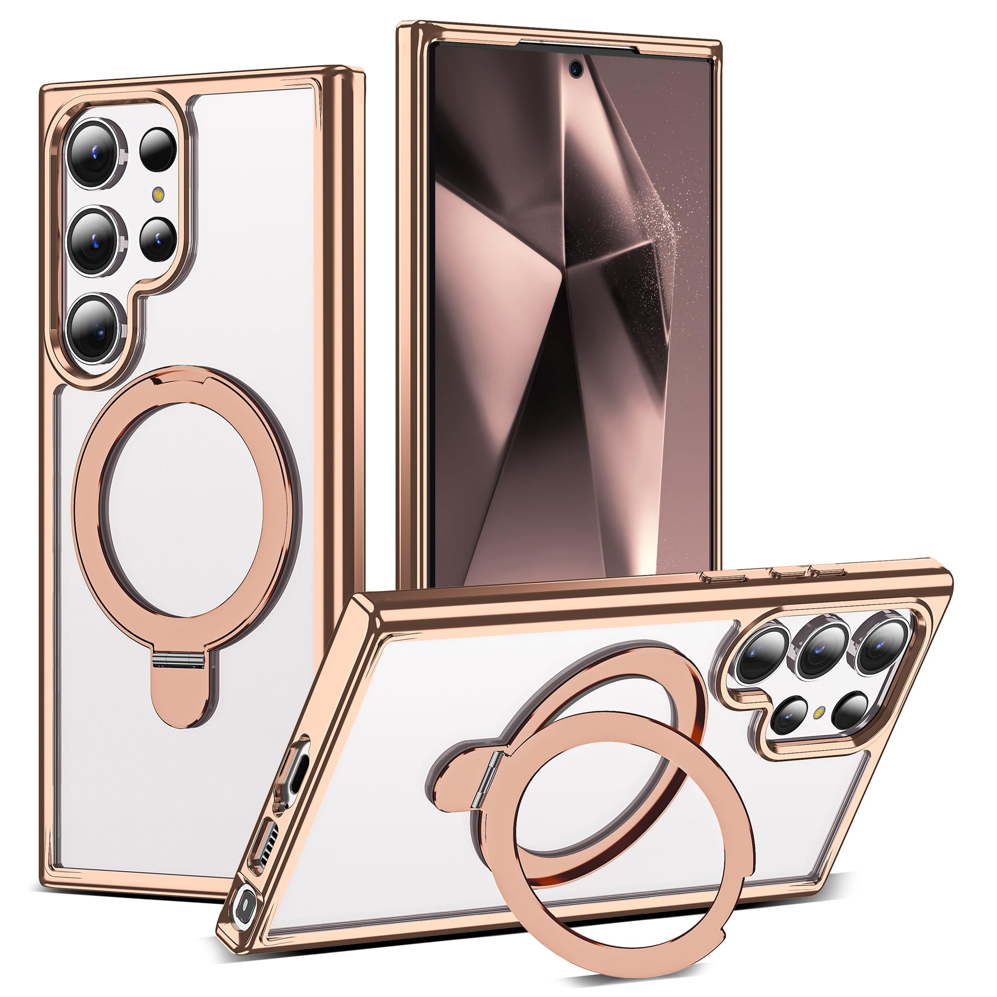Compatible with Samsung Galaxy S24 Ultra Case with Magnetic Ring Stand Compatible with Mag-Safe Shockproof Plating Clear Phone