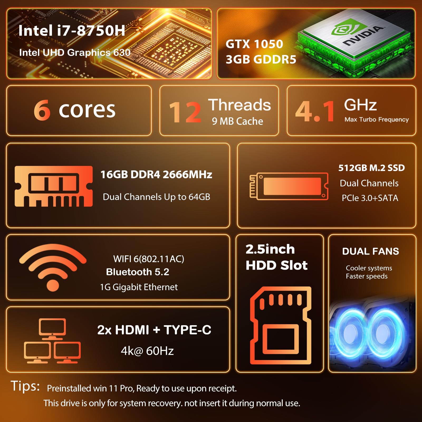 Amazon.co.jp: ミニPC、Intel Core I7-8750H ゲーミングコンピューター