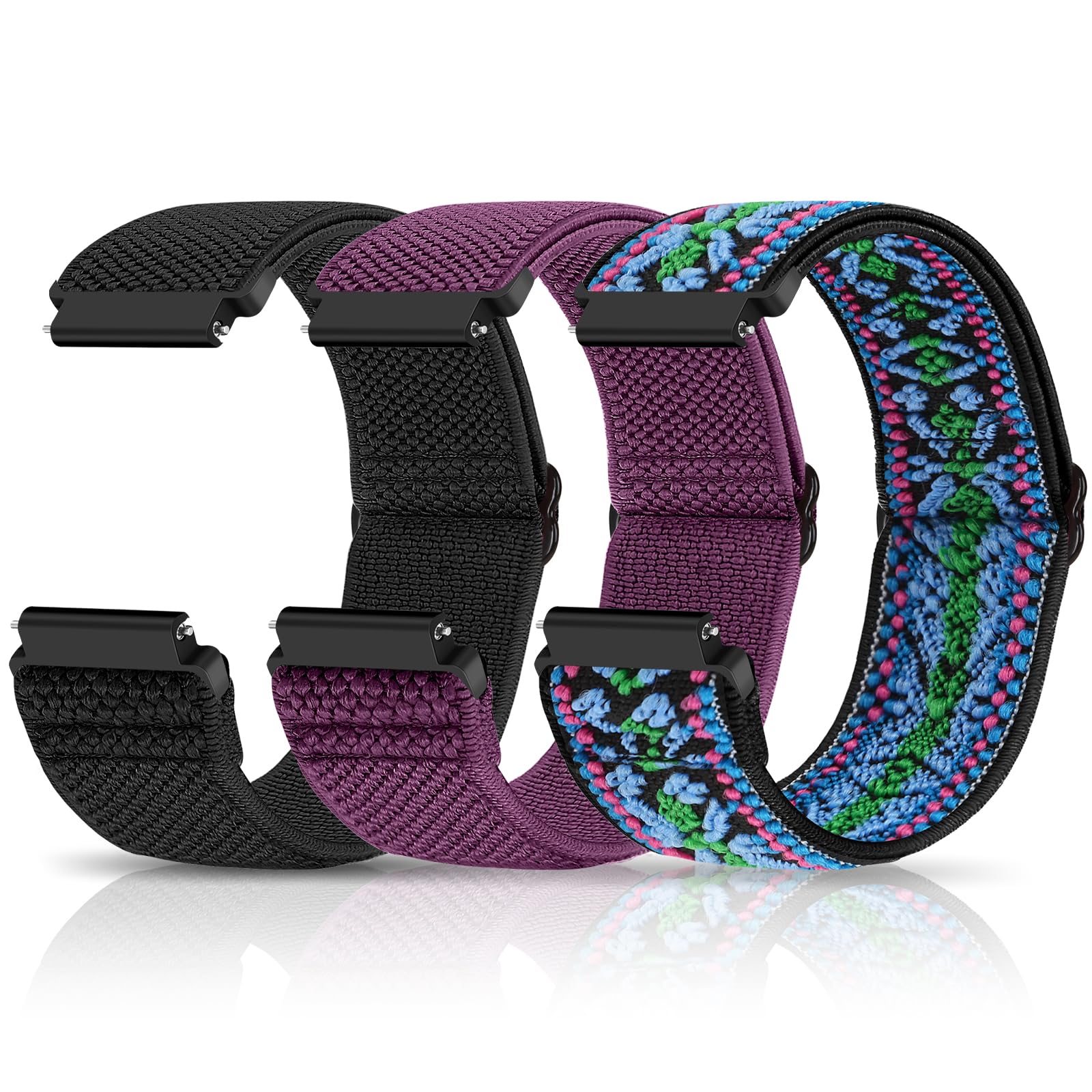 Relting Compatible with 16mm 18mm 19mm 20mm 22mm Watch Bands Quick Release Replacement Wristband,Adjustable Stretchy Nylon Solo Loop Straps Fabric Braided Sport Elastic Bands for Men Women