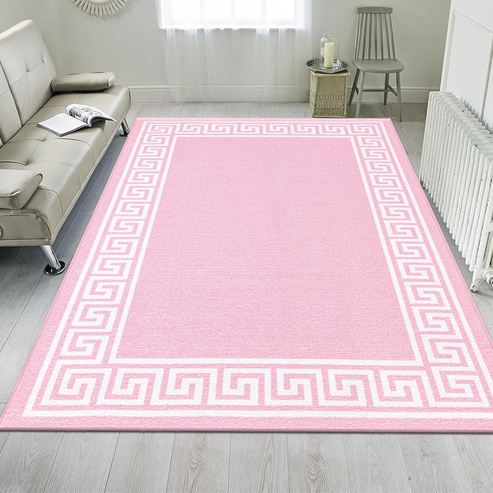 renoazul® Modern Area Rugs With Soft Rubber Back Large Rug 160 x 230 cm - Pink - Greeky Bedroom Rug, Sitting, Kitchen Carpet For Living Room And Lounge Rugs. — image 1