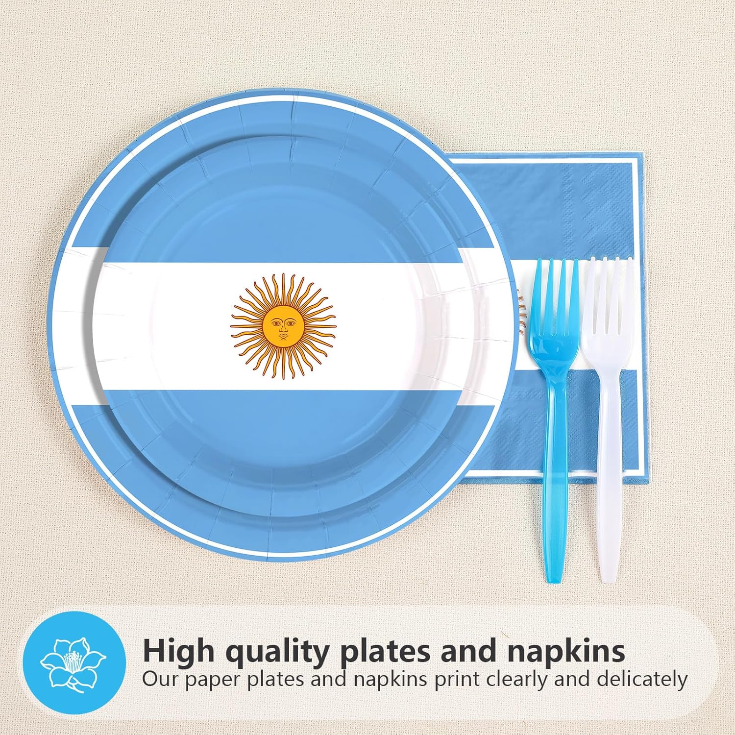 96Pcs Argentina Flag Party Supplies Argentinie Flag Birthday Plates and Napkins National Country Tableware Set for School Football Events Patriotic Festival Birthday Party Decor，Serves 24