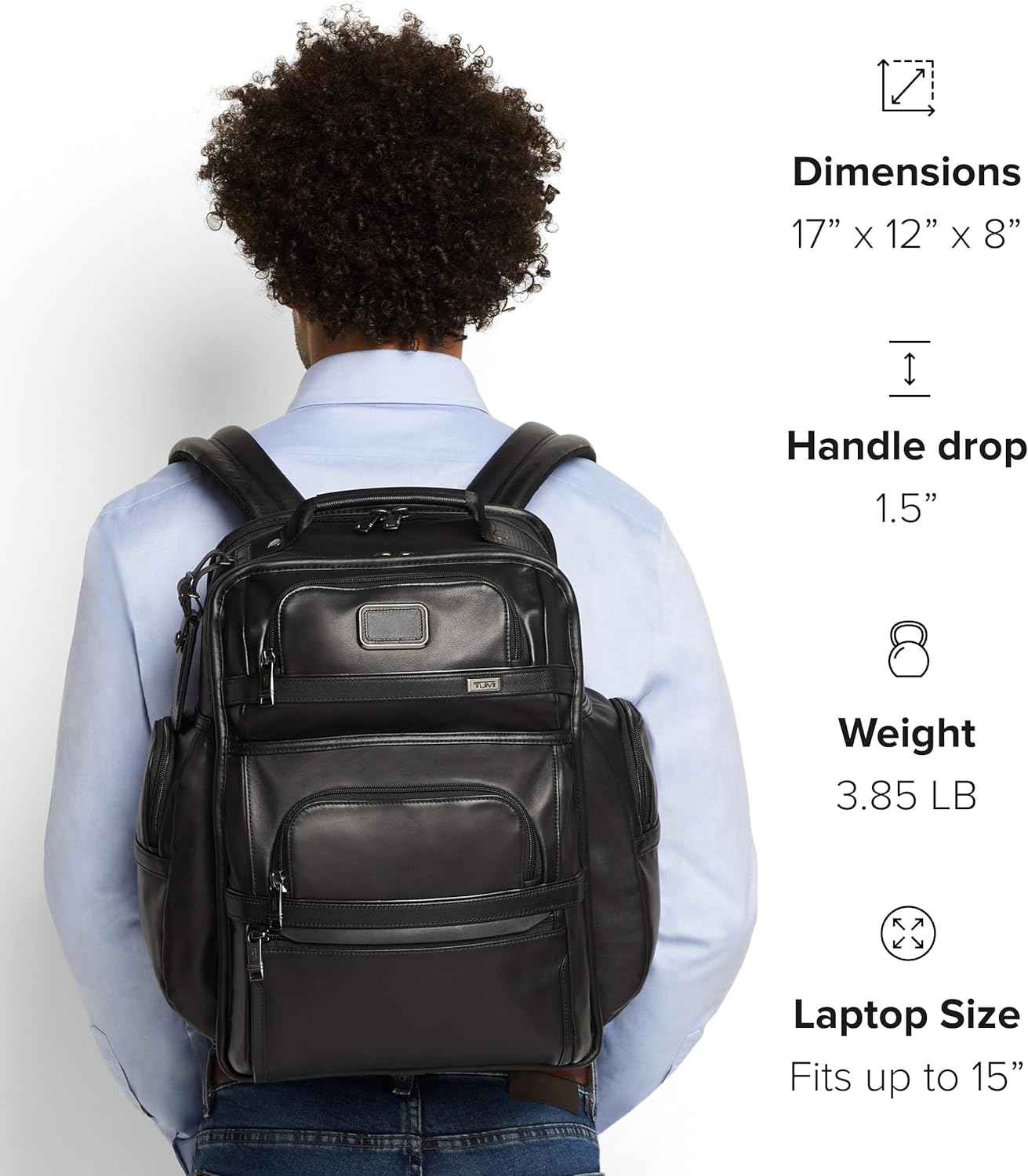 TUMI - Alpha Brief Pack - Men's and Women's Work and Travel Laptop Backpack with Padded Adjustable Strap - Fits Up to 15" Screen - Black Leather